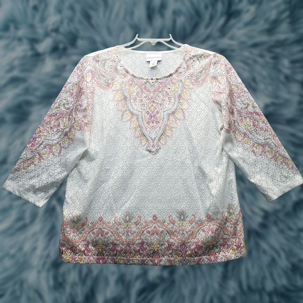 Vintage Alfred Dunner Blouse Top Womens M Multi Lace Beaded Lined Long Sleeve Round Neck Size M / US 6-8 / IT 42-44 - 1 Thumbnail
