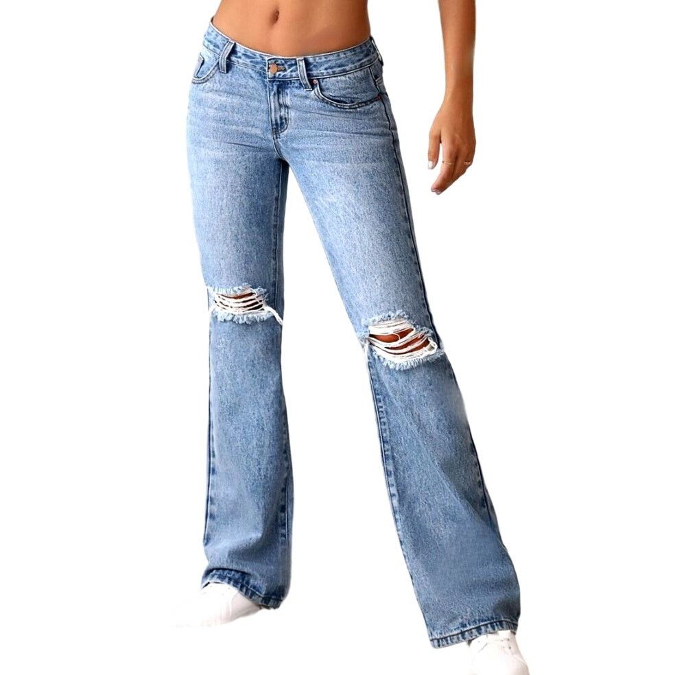 Shein Essnce Ripped Bootcut Leg Jeans in Blue, Size S/4 Size 27" / US 4 / IT 40 - 1 Thumbnail