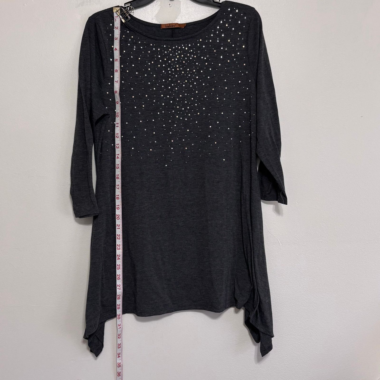 Other Belldini Gray Embellished Tunic Top Rhinestone 3/4 Sleeve Size L / US 10 / IT 46 - 3 Thumbnail