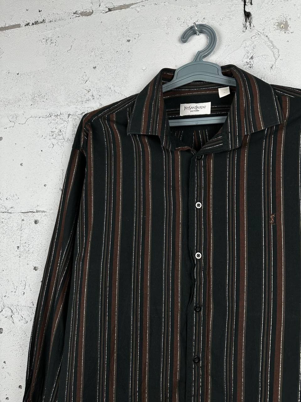 Vintage × Yves Saint Laurent YSL Brown Striped LS Shirt Soft YSL Tee YSL Shirt Button up Size US XL / EU 56 / 4 - 3 Thumbnail