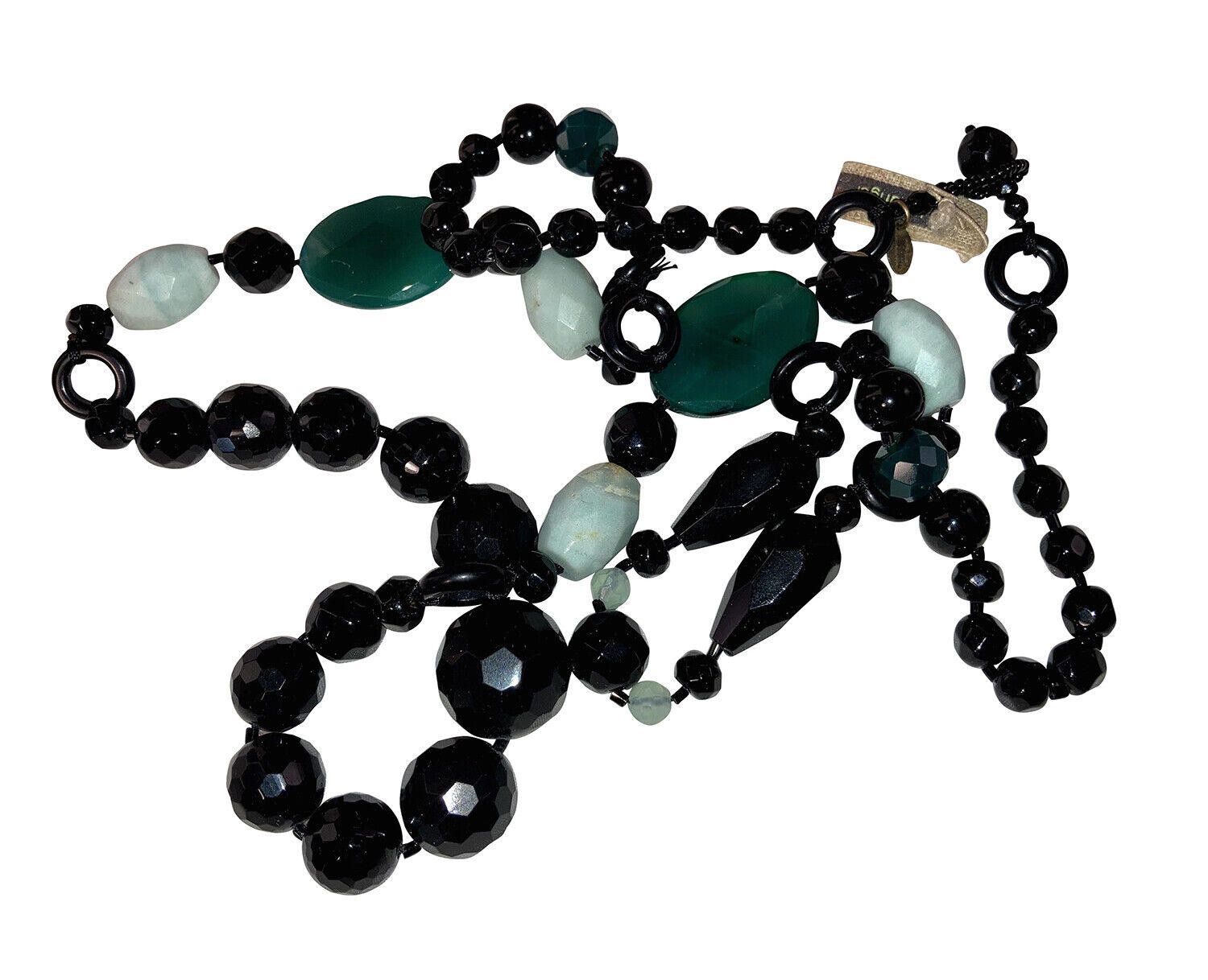 Designer Lee Angel Club Black Agate Blue and Green Onyx Bead Necklace Size ONE SIZE - 1 Thumbnail