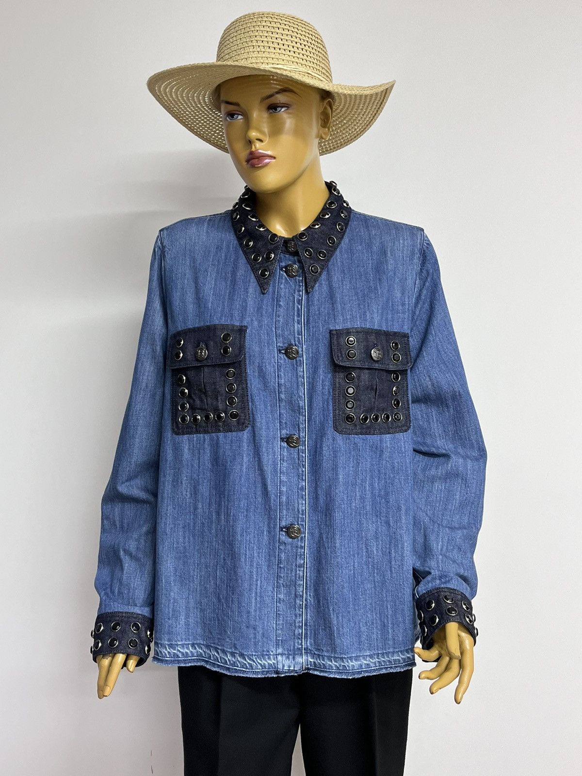 Sonia Rykiel Sonia Rykiel Rare SS16 Denim Jacket Rhinestone Oversized XL Size XL / US 12-14 / IT 48-50 - 6 Thumbnail