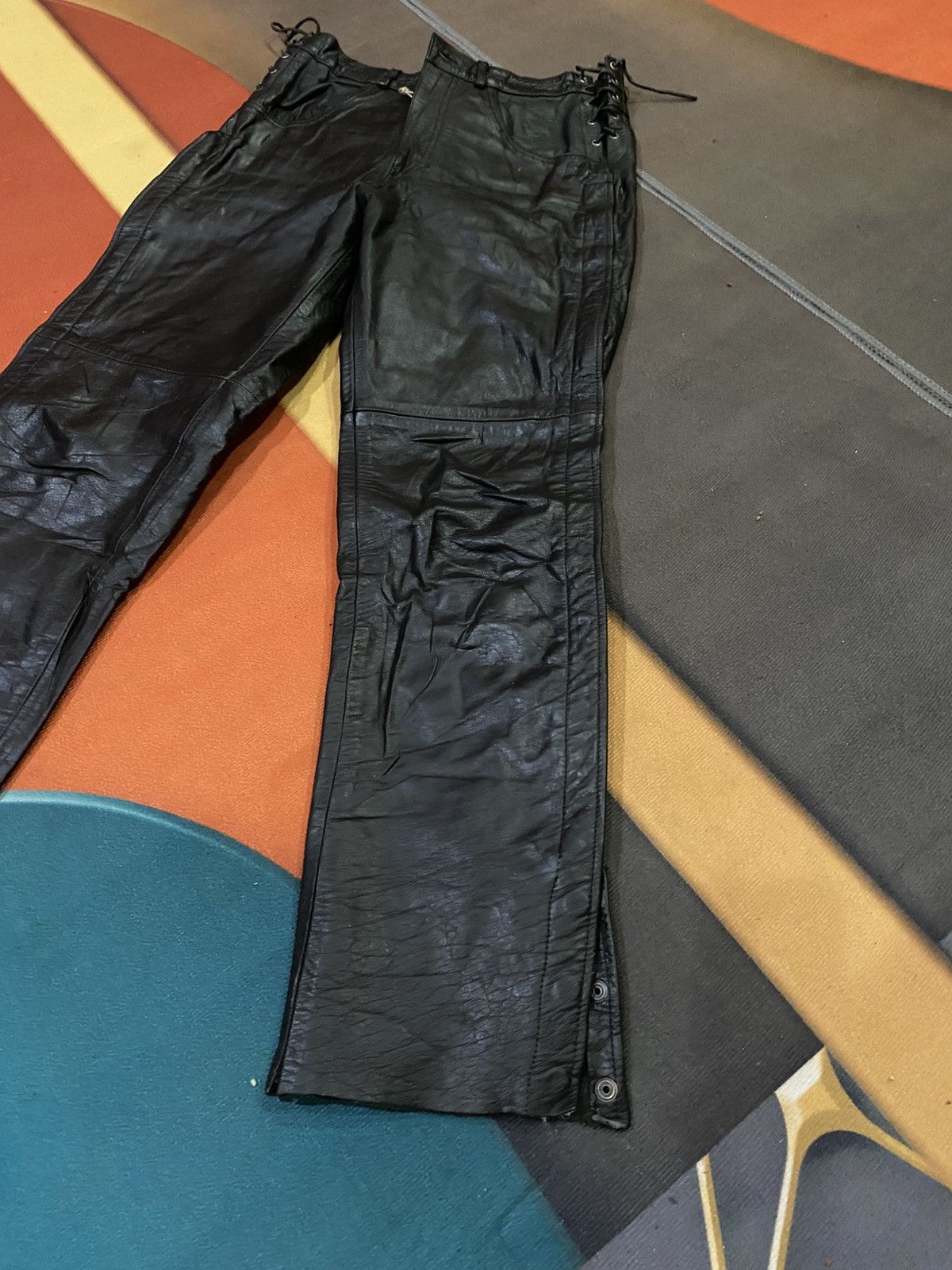 Genuine Leather Highway One Motorcycle Pants Side Zip & Snap Biker Chaps Size US 30 / EU 46 - 9 Thumbnail