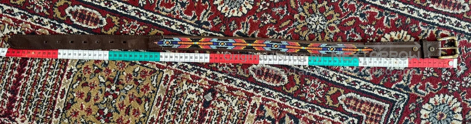 Japanese Brand Handmade Beaded Navajo Western Leather Belt. Size ONE SIZE - 6 Thumbnail