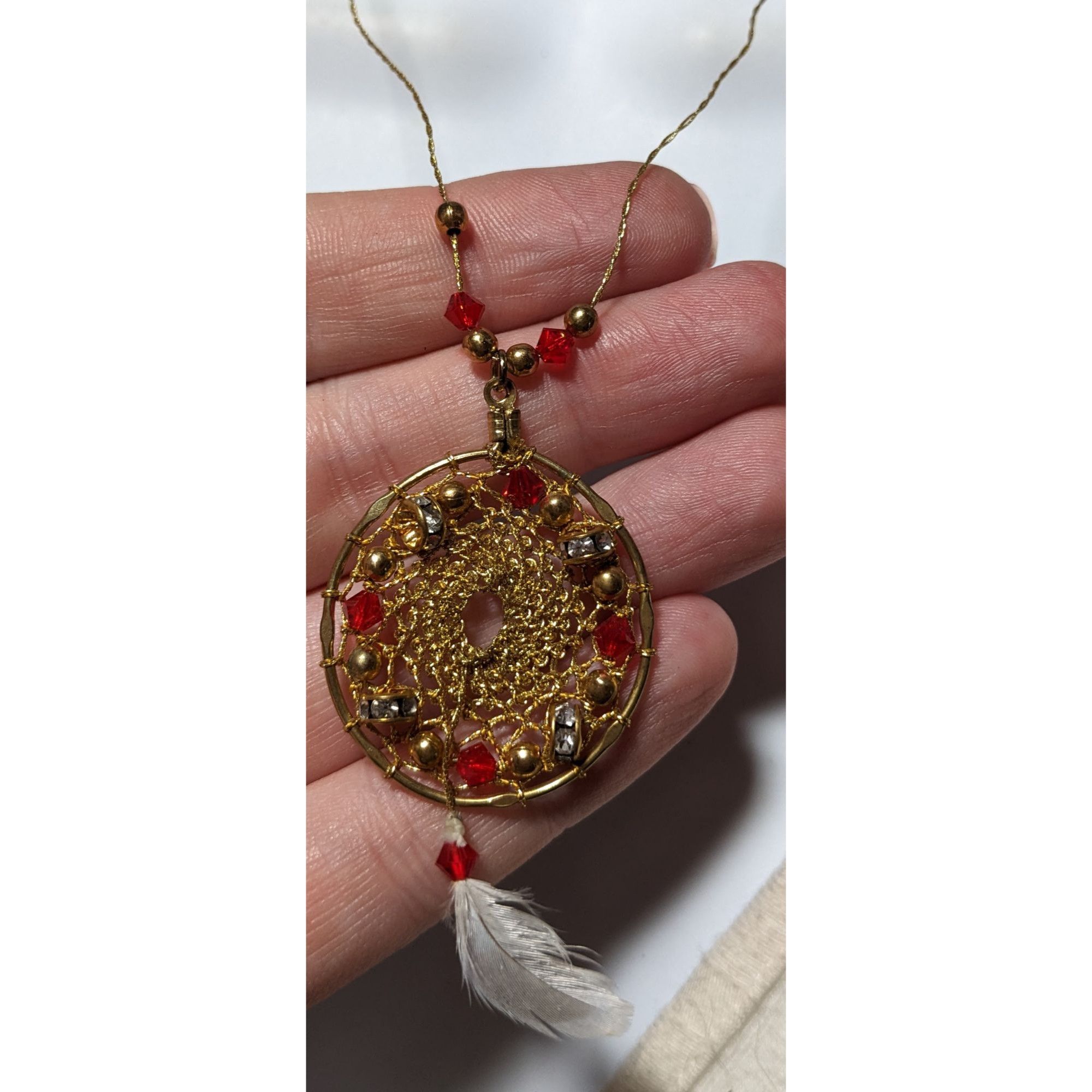 Other Gold Beaded Feather Dreamcatcher Necklace Size ONE SIZE - 7 Thumbnail