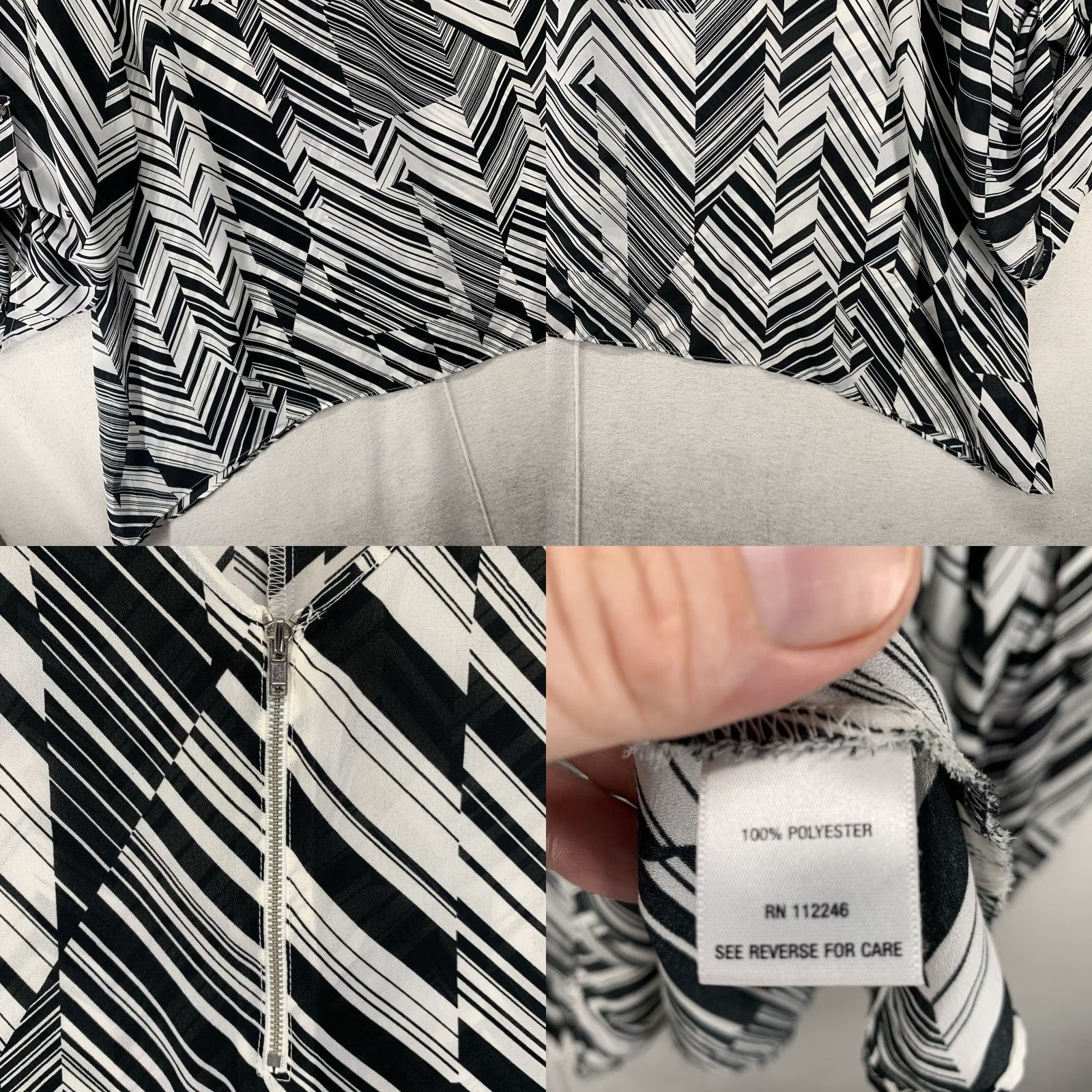 Vintage Geometric Boho Women's 2X Top Black & White Relaxed Sheer Flowy Size XXL / US 16-18 / IT 52-54 - 8 Thumbnail