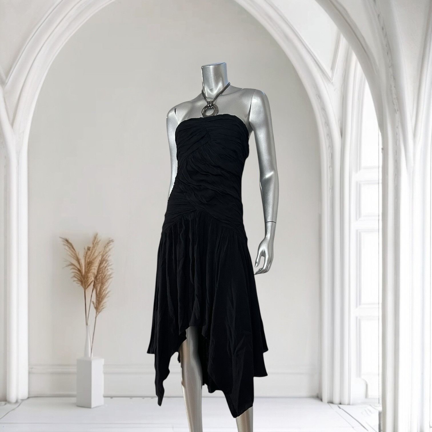 Joie Vivienne Black Strapless Ruched Midi Dress Size 4 Asymm