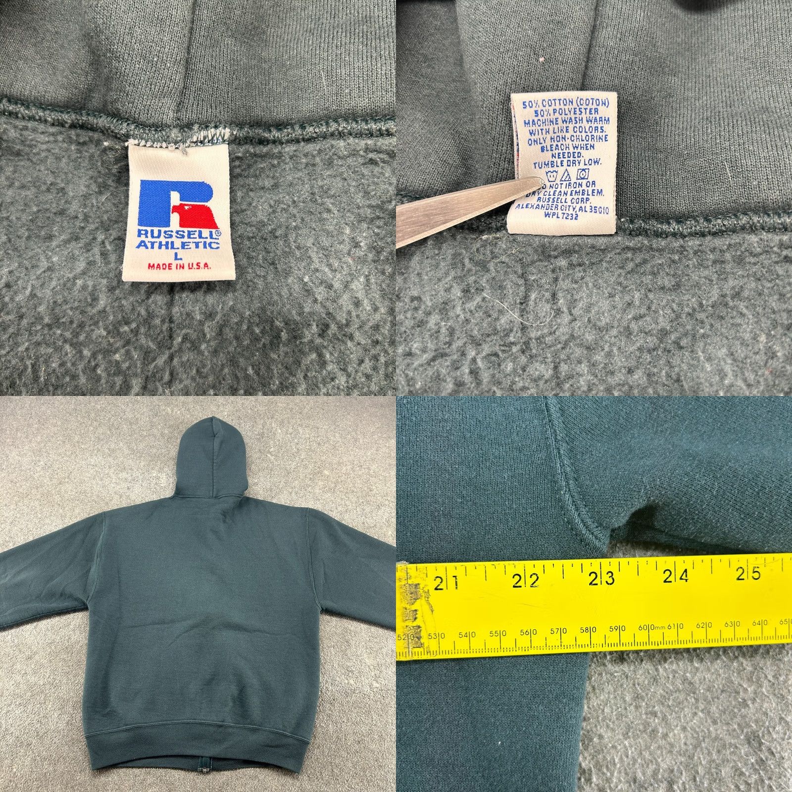 Russell Athletic VINTAGE Russell Athletic Hoodie Mens L Green Full Zip Hooded Cotton Blend Fleece Logo Zipper 90s Size US L / EU 52-54 / 3 - 8 Thumbnail