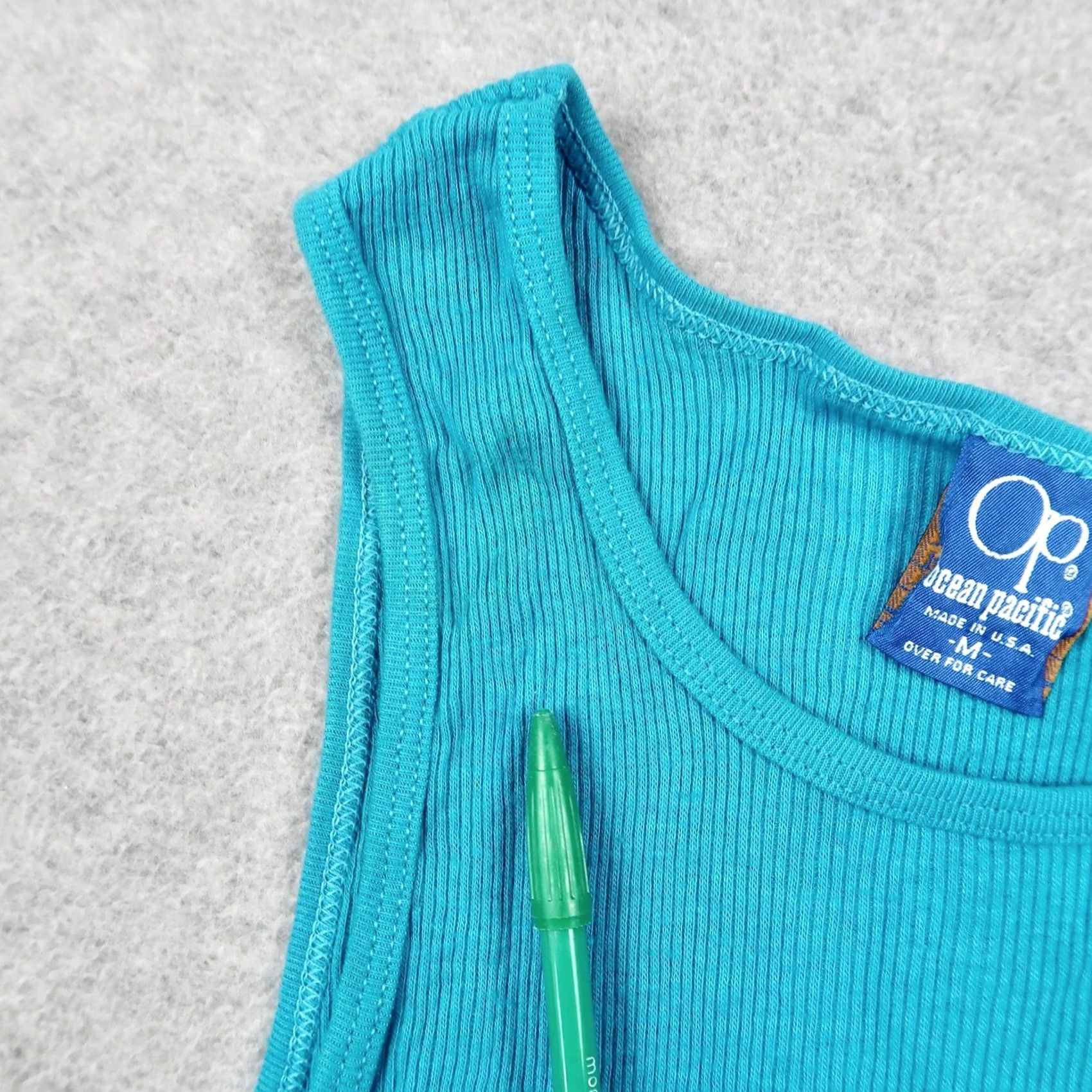 Ocean Pacific VINTAGE Ocean Pacific OP Ribbed Tank Top Blue Graphic M Medium USA Made Size M / US 6-8 / IT 42-44 - 4 Thumbnail