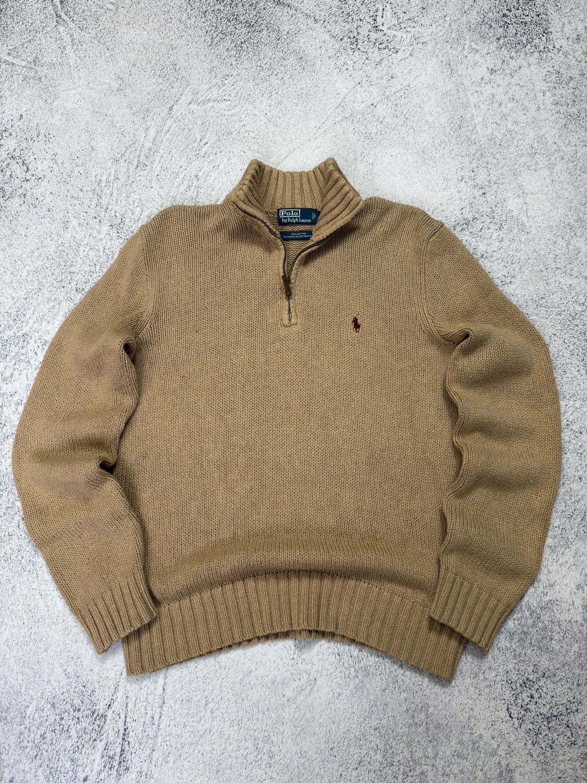 Polo Ralph Lauren Vintage Polo Ralph Lauren 1/4 Zip Cotton Knit Sweater Beige Size US M / EU 48-50 / 2 - 4 Thumbnail