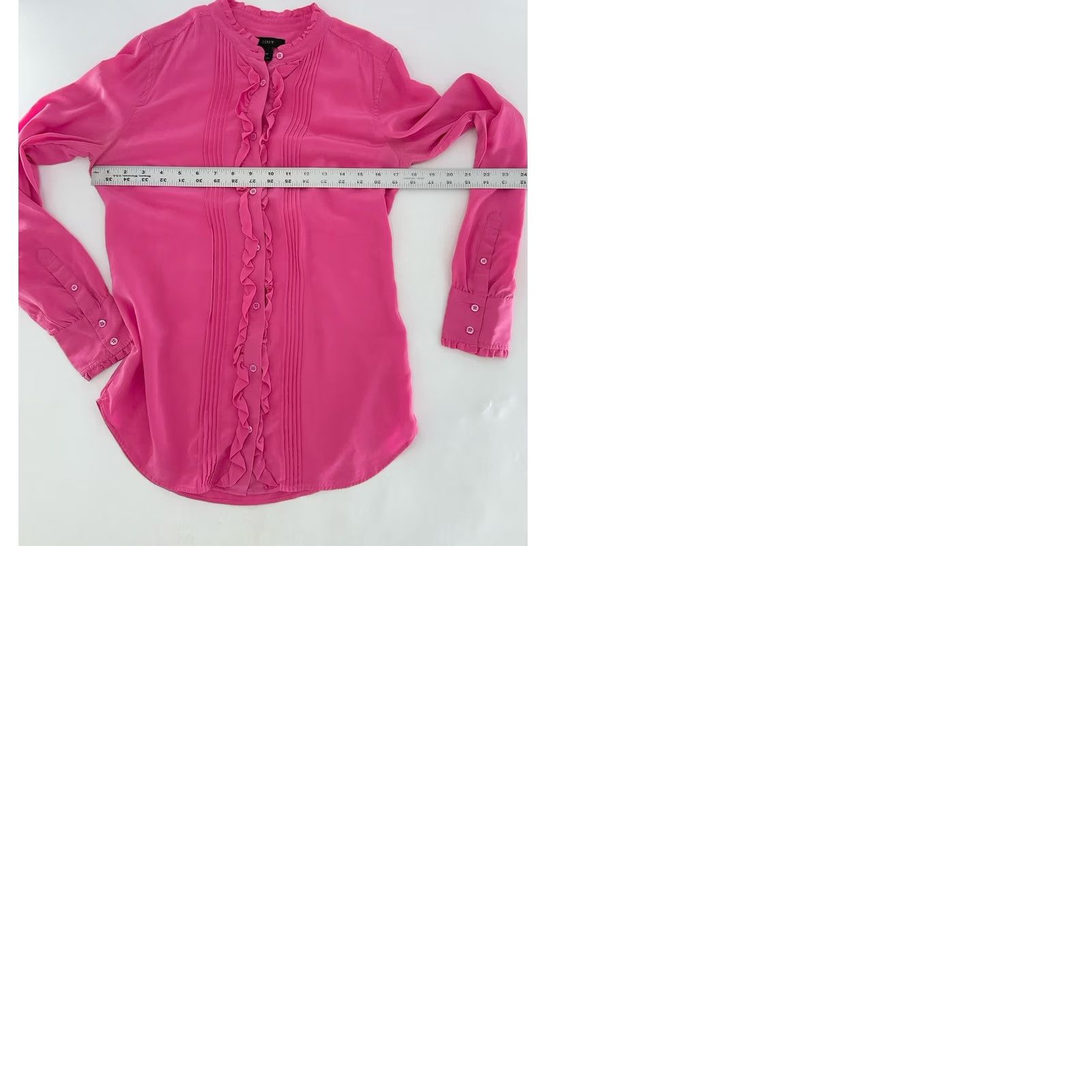 J.Crew J.CREW Ruffle Silk Button-Up Bright Pink Blouse 4 Tall Silk Chiffon Boho Preppy Blouse Women Buttons Tall Pink 4T Size 4 Tall Girls? Size S / US 4 / IT 40 - 9 Thumbnail
