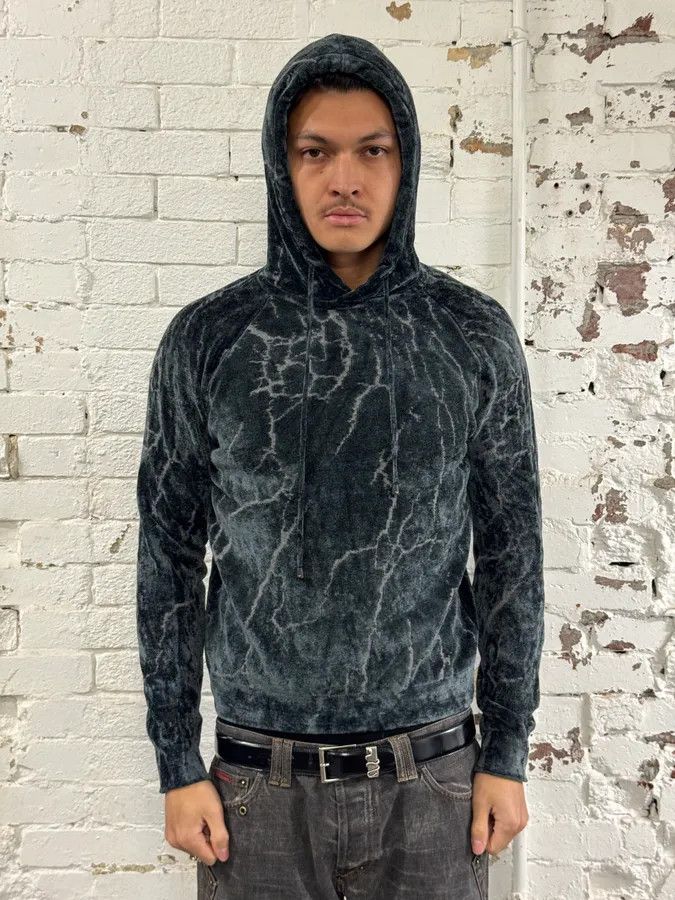 Emporio Armani 2010s Emporio Armani Lightning Crack Grey Velvet Hoodie Size US S / EU 44-46 / 1 - 2 Thumbnail