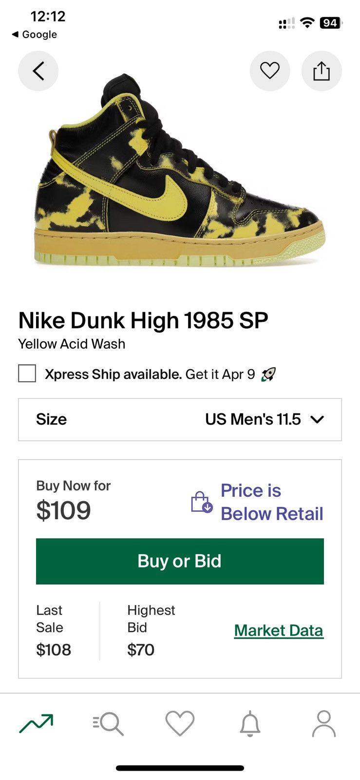 Nike Nike Dunk High 1985 SP Yellow Acid Wash Size US 11.5 / EU 44-45 - 15 Thumbnail