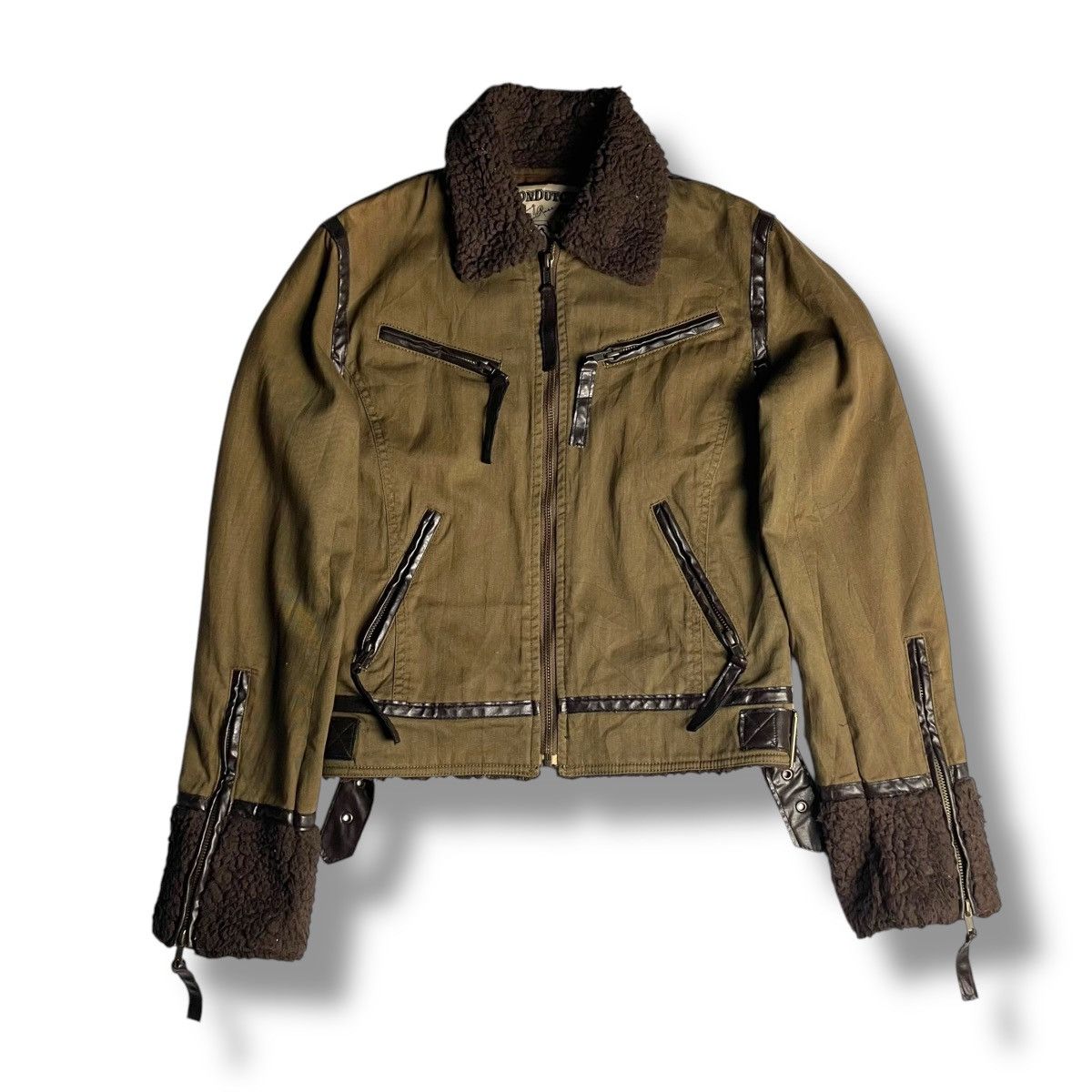 Von Dutch 🇯🇵 VINTAGE VON DUTCH COTTON + LEATHER FUR PUNK CROP JACKET Size L / US 10 / IT 46 - 1 Thumbnail