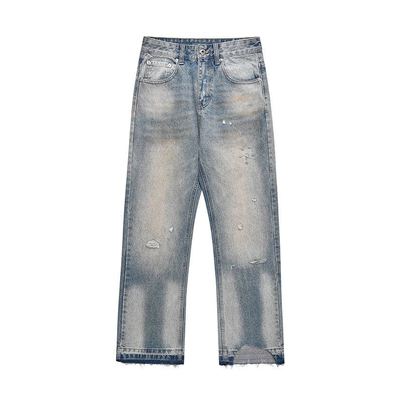 American retro street vibe washed distressed jeans for men