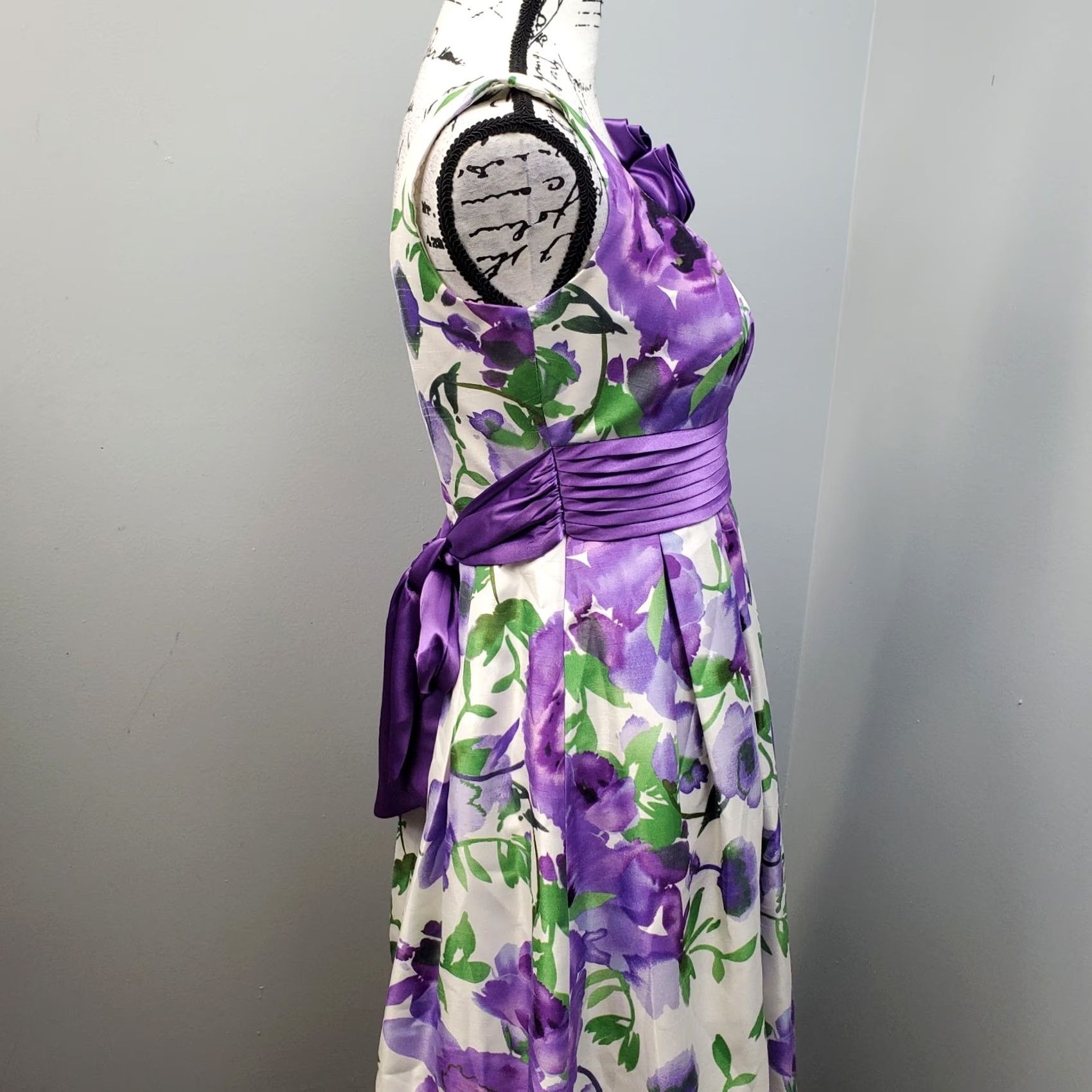Vintage Sophia Christina Womens 4 Purple Floral Sleeveless Empire Waist Flare Dress Midi Boho Pattern Size S / US 4 / IT 40 - 7 Thumbnail