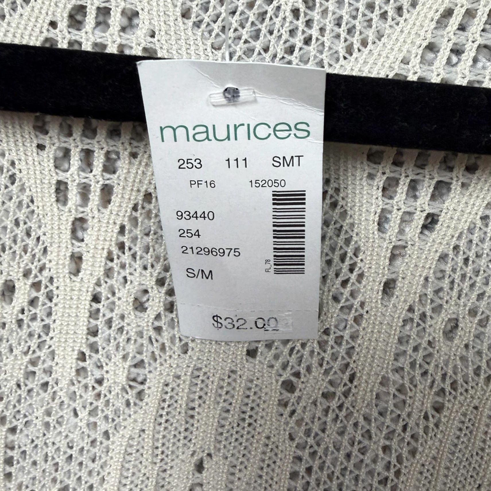 Vintage Maurices Cardigan S/M Cream Crochet Lace Fringe Kimono Sleeve Open Front Boho Festival Hippie Chic Women Shirt Sweater Geometric Pattern Size S / US 4 / IT 40 - 2 Thumbnail