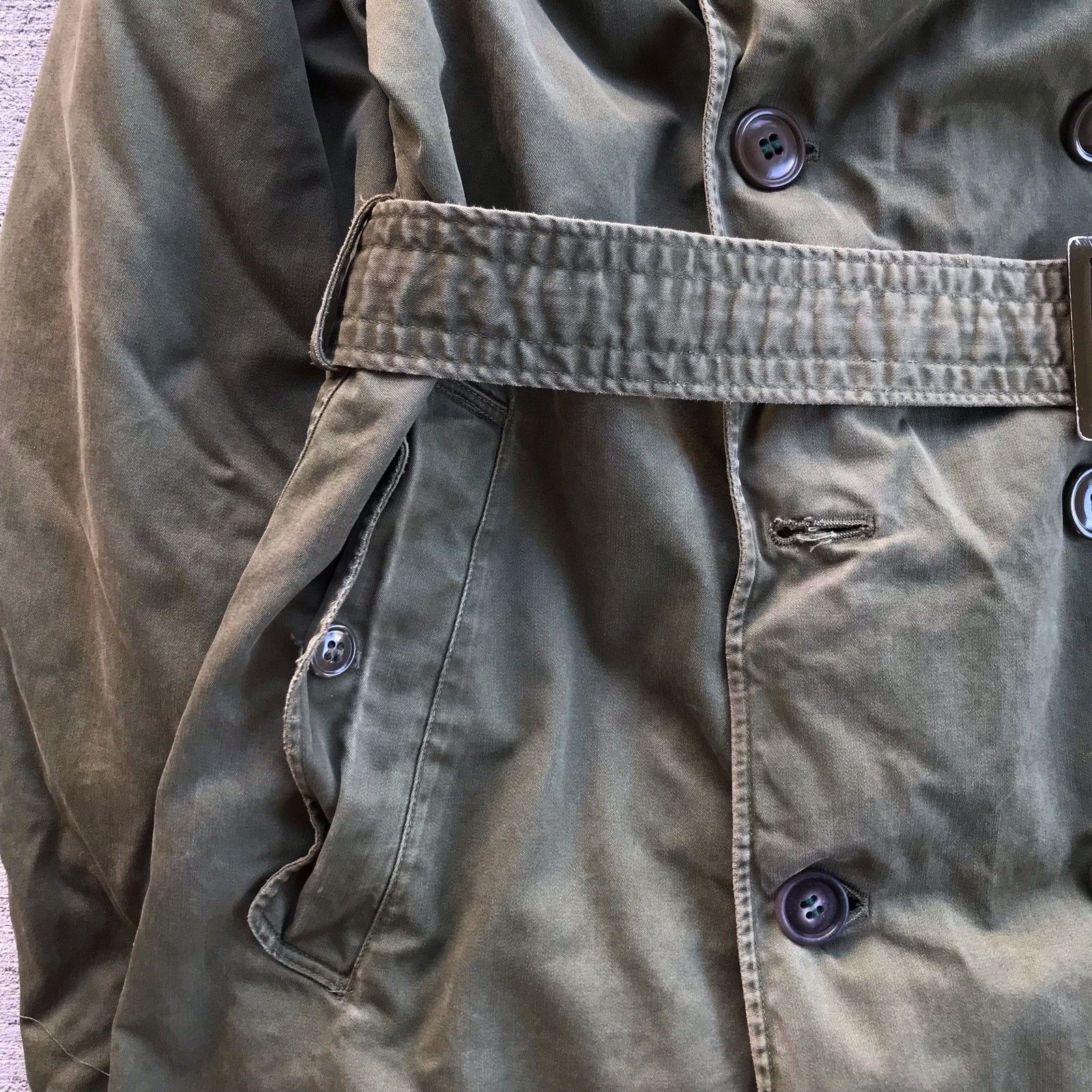 Vintage 50's Korean War Green Trench Overcoat w/ Removable Wool Size US S / EU 44-46 / 1 - 3 Thumbnail
