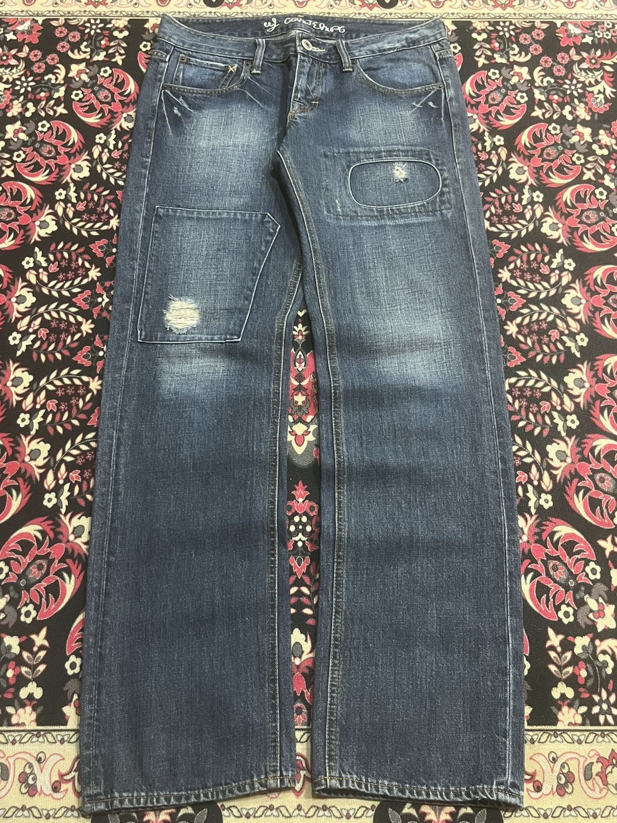 Japanese Brand Japanese Brand Blue Washed Distressed Patches Straight Jeans Size US 32 / EU 48 - 1 Thumbnail