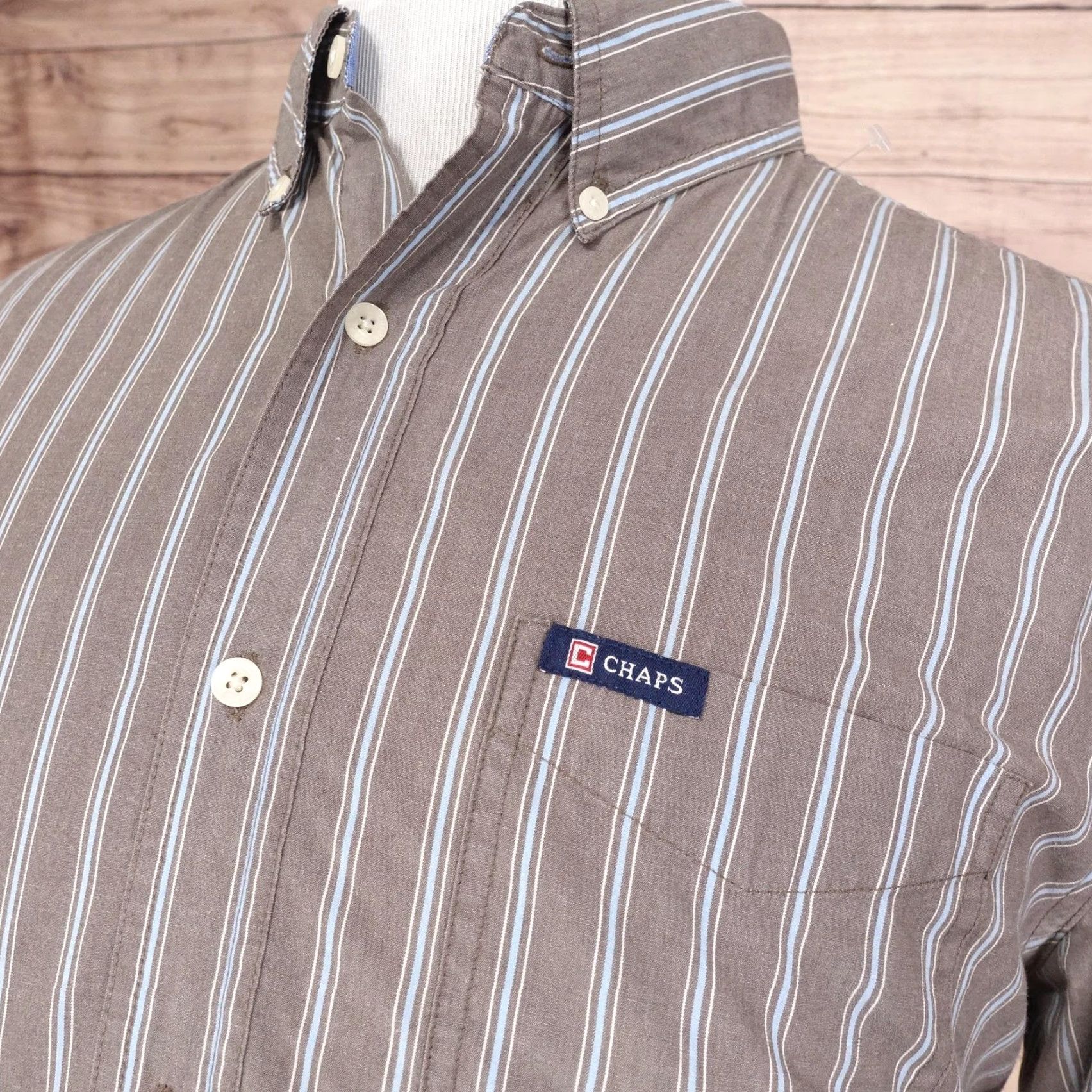 Chaps Chaps Shirt Mens Large Brown Striped Button Down Long Sleeve Pocket Easy Care Classic Button-Up Size US L / EU 52-54 / 3 - 2 Thumbnail