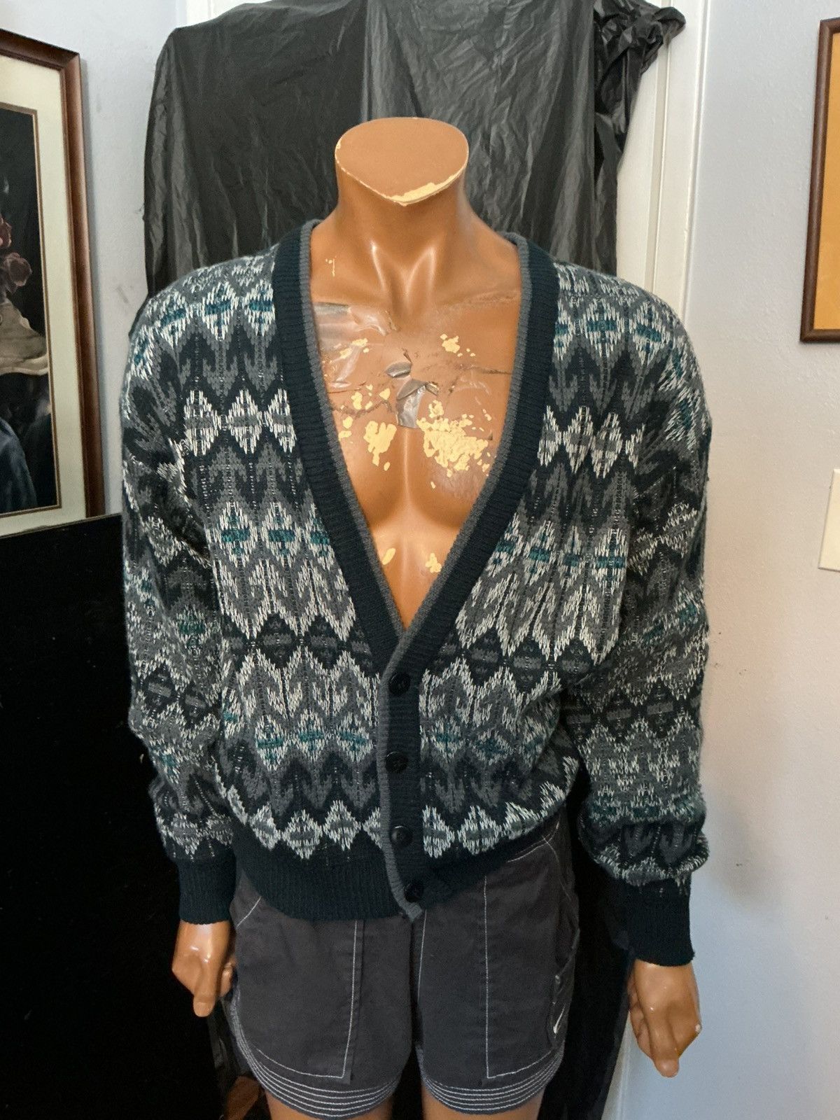 Vintage Vintage 80s 90s QB Collection Knit Arrows Cardigan Sweater Size US L / EU 52-54 / 3 - 9 Thumbnail