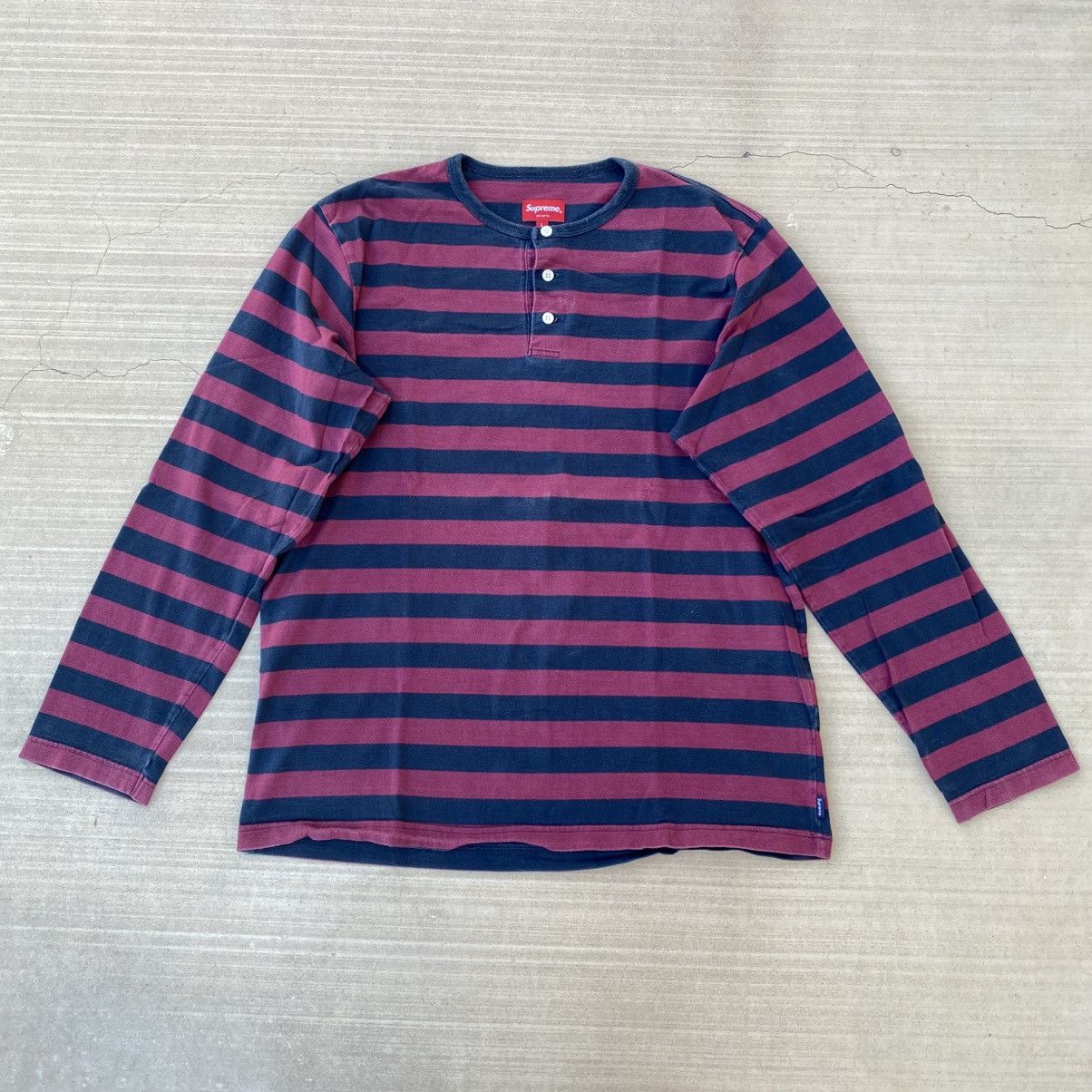 Supreme Striped Henley Shirt 2012 Burgundy Grunge Punk Y2K