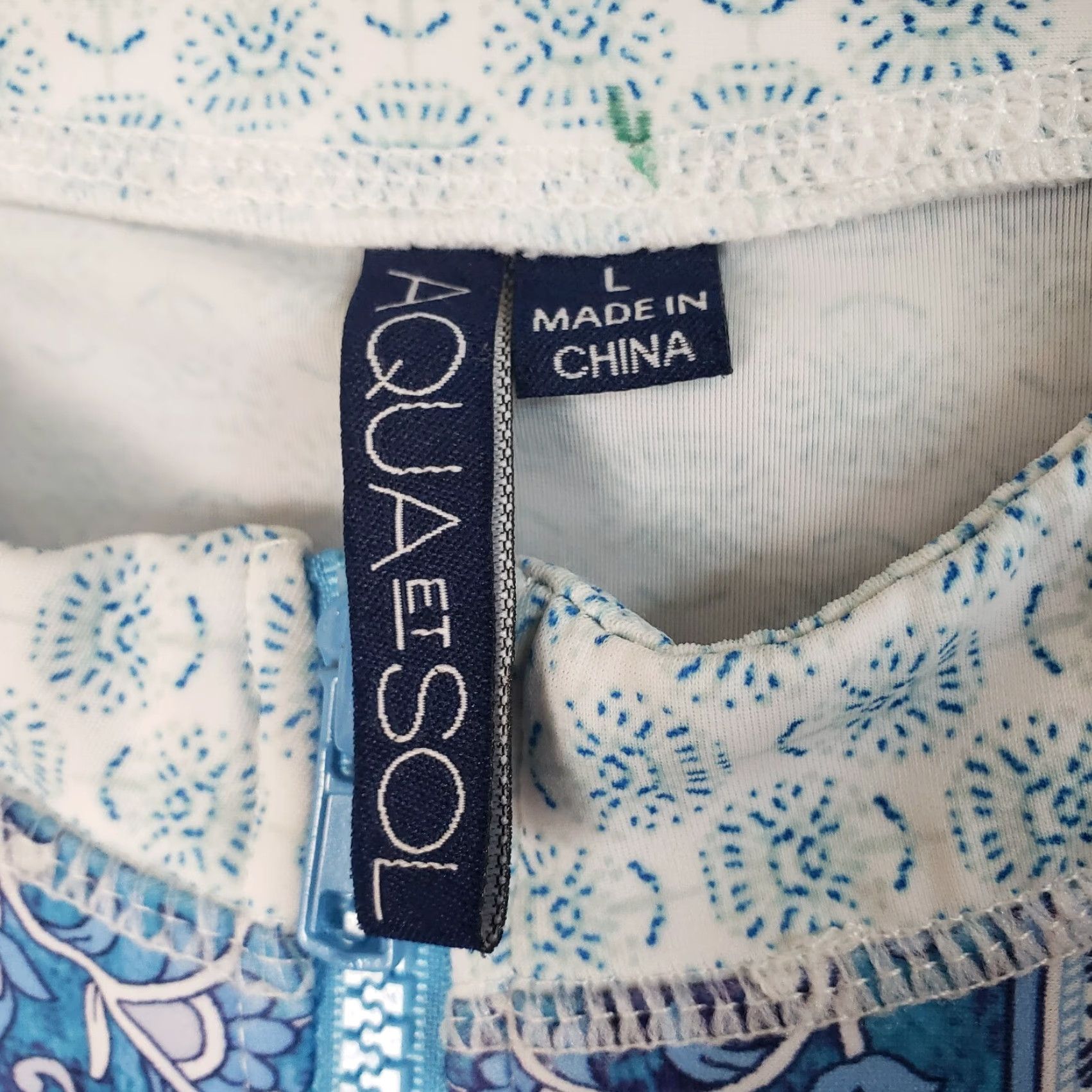 AQUA Aqua et Sol Womens Rashguard Top L Blue White Long Sleeve 1/2 Zip Nylon Blend Activewear Shirt Size L / US 10 / IT 46 - 6 Thumbnail