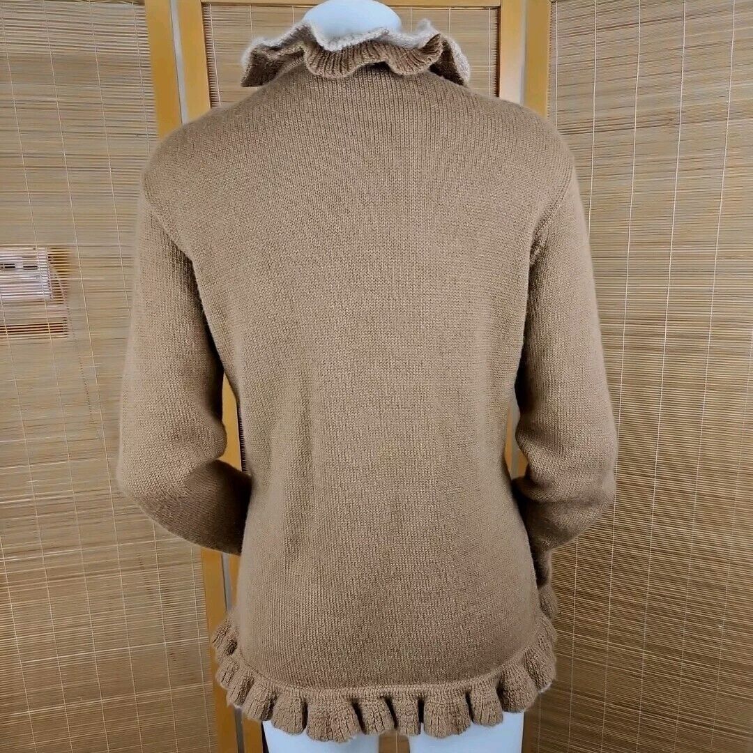 Handmade Baby Alpaca Sweater Womens L Beige Brown Ruffled Long Sleeve Size L / US 10 / IT 46 - 4 Thumbnail