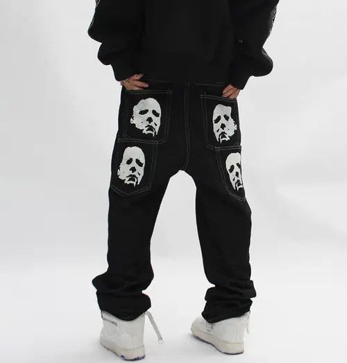 Japanese Brand × Jean Black face print washed straight jeans Size US 32 / EU 48 - 1 Thumbnail