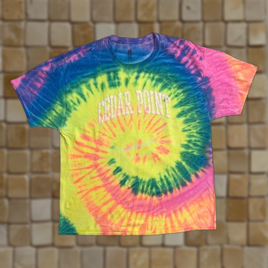 Hanes Hanes Cedar Point Souvenir Spellout Graphic Rainbow Tie Dye T-Shirt XL Men Size US XL / EU 56 / 4 - 1 Thumbnail