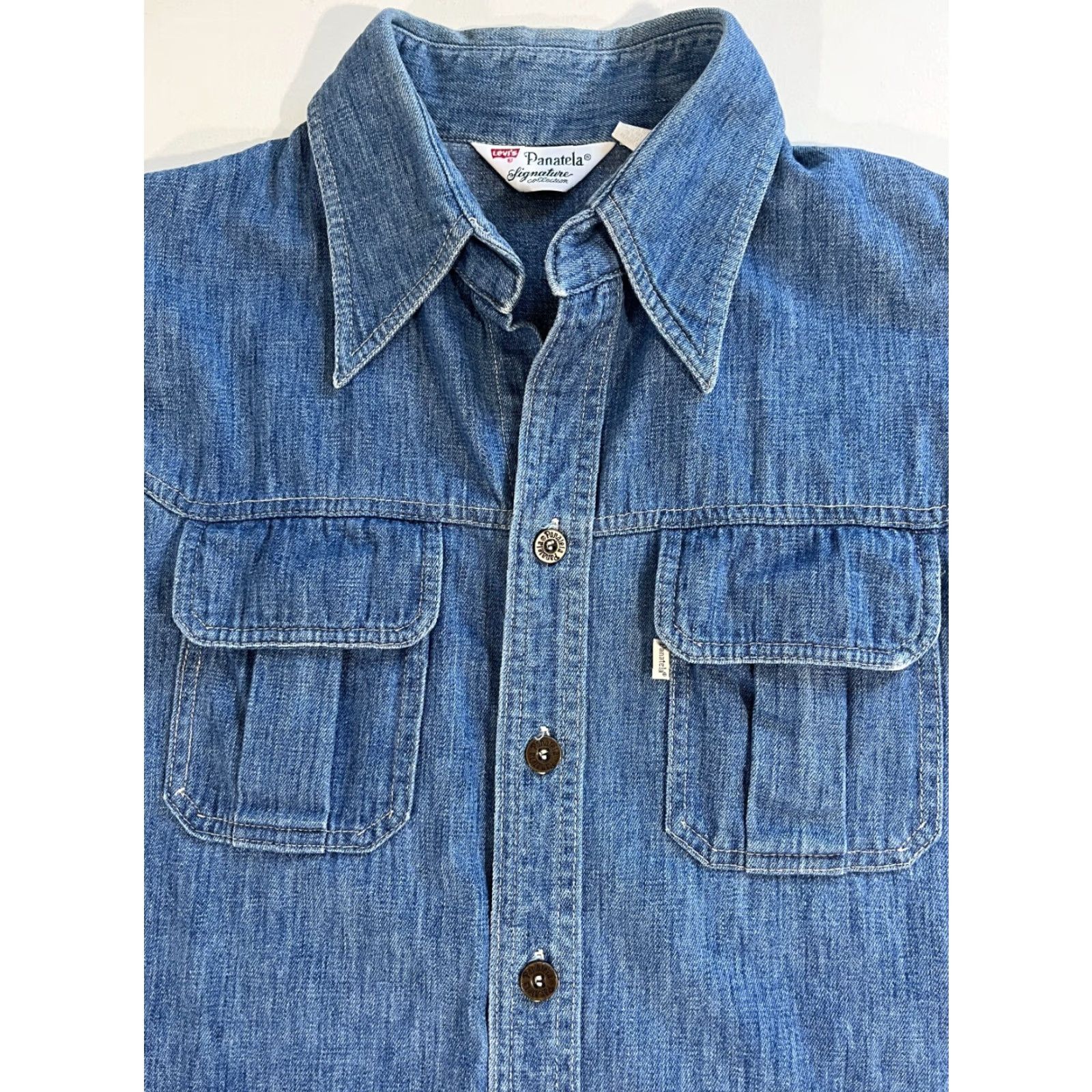 Levi's VINTAGE Levi's Men's Shirt Denim 70s Panatela Signature Collection 70s Americana Blue Long Sleeve Button-Up Size L Mens Size US L / EU 52-54 / 3 - 5 Thumbnail
