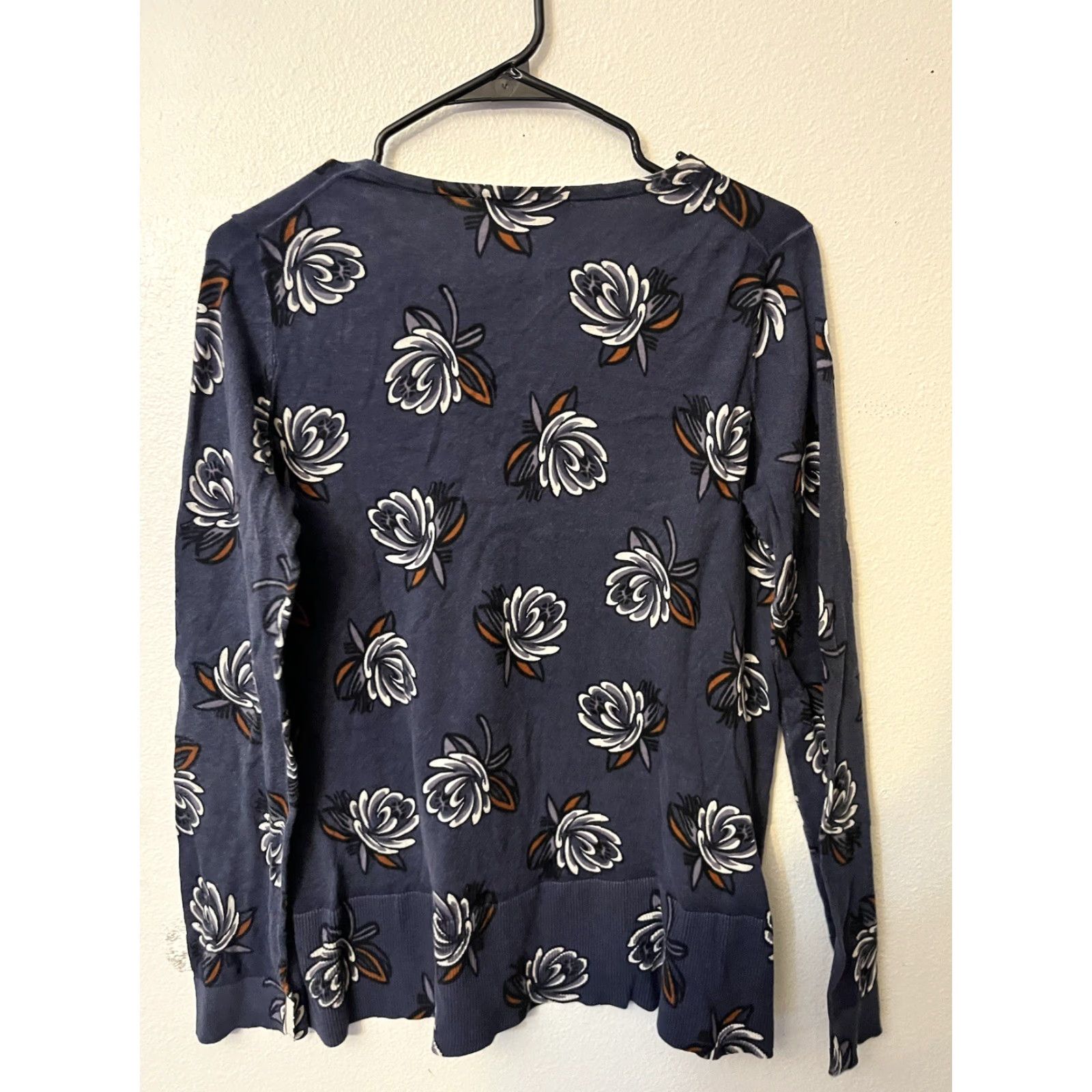 Loft Vintage LOFT Womens Sweater Tunic V-Neck Long Sleeve Floral Knit Size M Blue Size M / US 6-8 / IT 42-44 - 3 Thumbnail