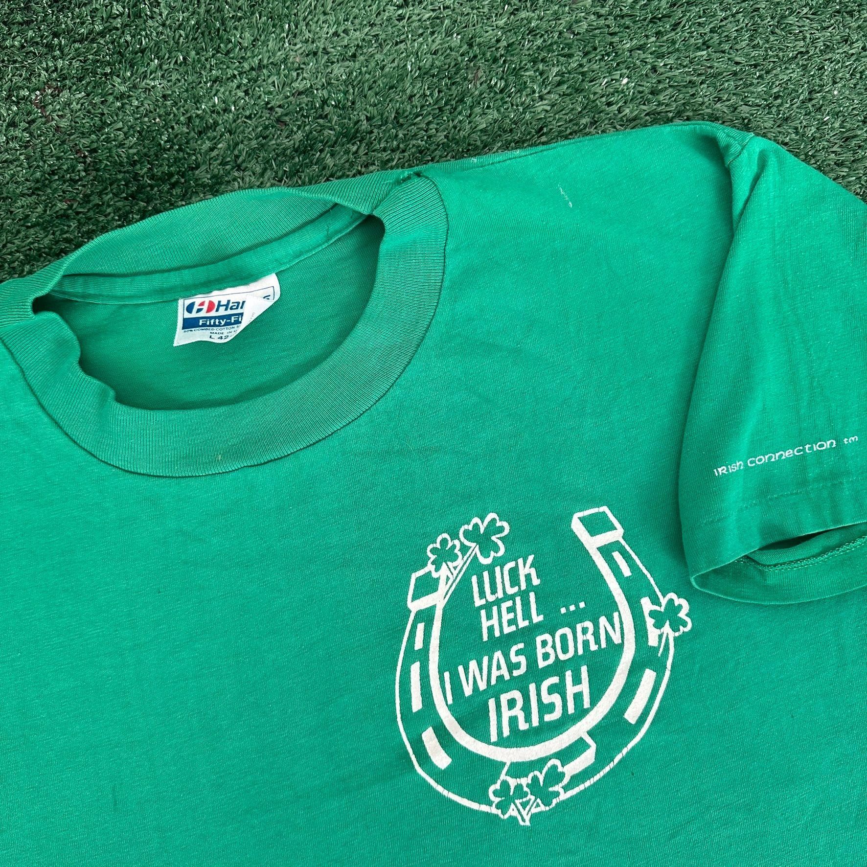 Hanes Vintage 80s Irish Shamrock Luck T-Shirt Single Stitch Boxy G Size US M / EU 48-50 / 2 - 2 Thumbnail