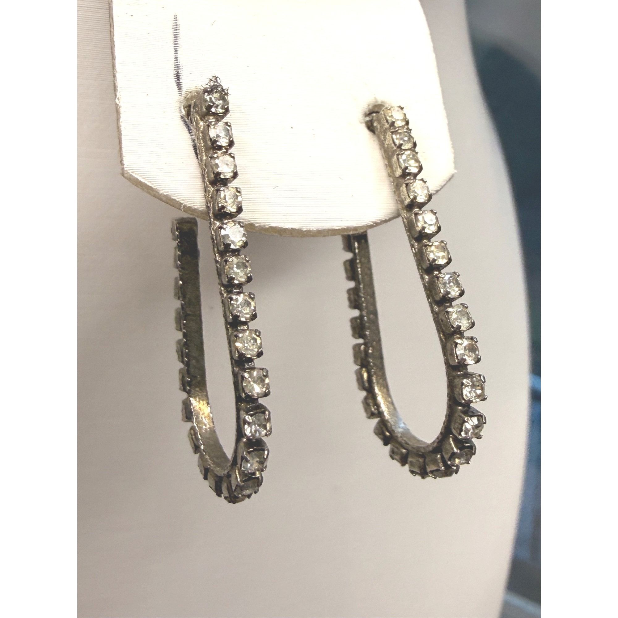 Other Silver-Tone Rhinestone Hoop Earrings U-Shape Design Size ONE SIZE - 1 Thumbnail