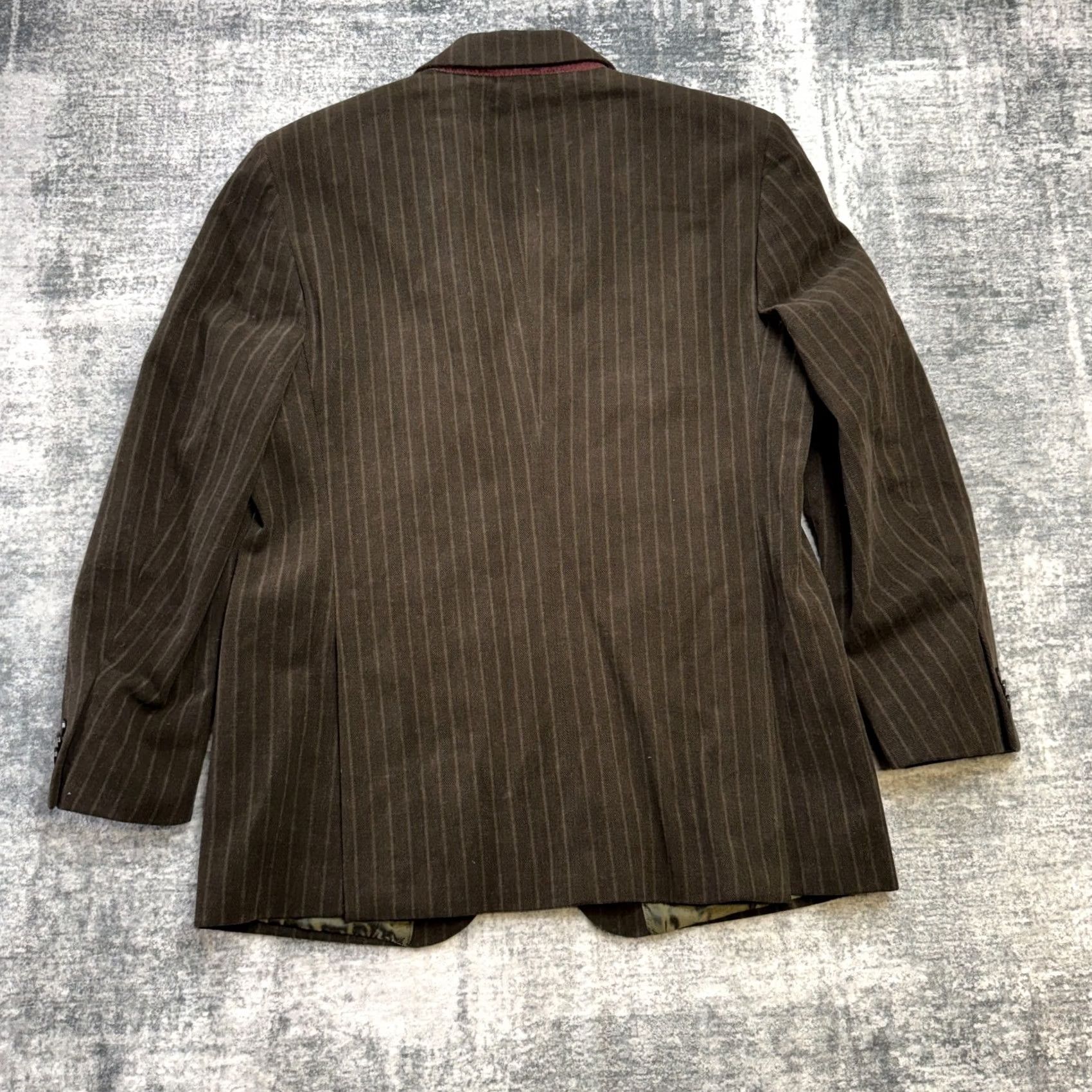 Banana Republic VINTAGE Banana Republic Blazer Mens 42S Brown Pinstripe 3-Button Notch Lapel Single-Breasted Wool/Cotton 40in Chest 42 Regular Brown Denim? Size 42R - 4 Thumbnail