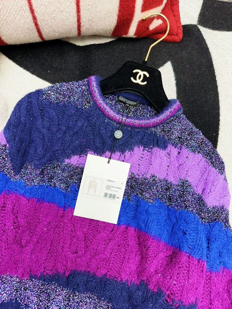 Chanel Chanel 22A purple and blue color-blocked alpaca sweater Size XXS / US 00 / IT 34 - 2 Thumbnail