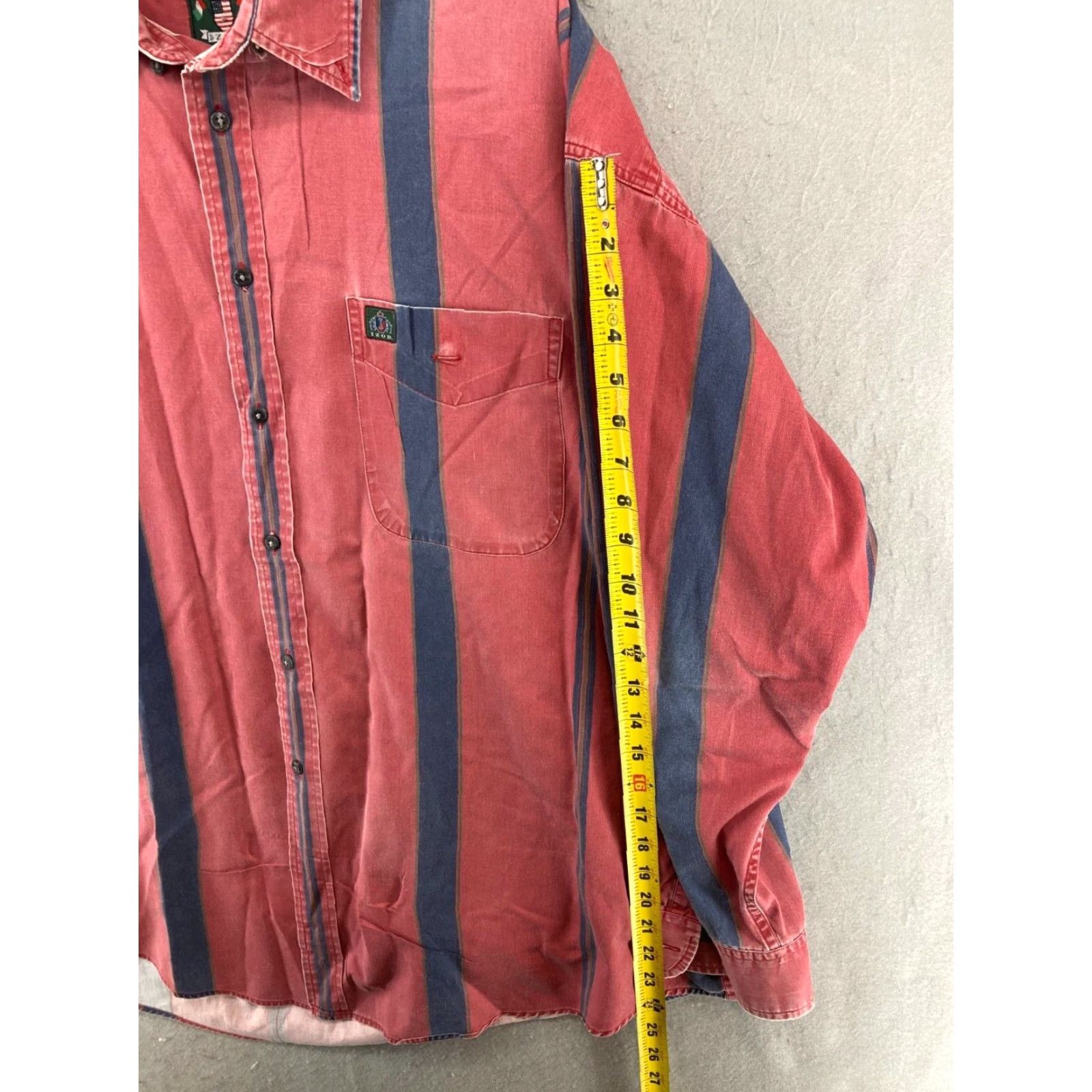Izod VINTAGE IZOD Shirt Big 2X Mens Button-Up Striped Cotton Red Blue 90s Pocket Long Sleeve Collared Business Casual Travel Size US XXL / EU 58 / 5 - 4 Thumbnail