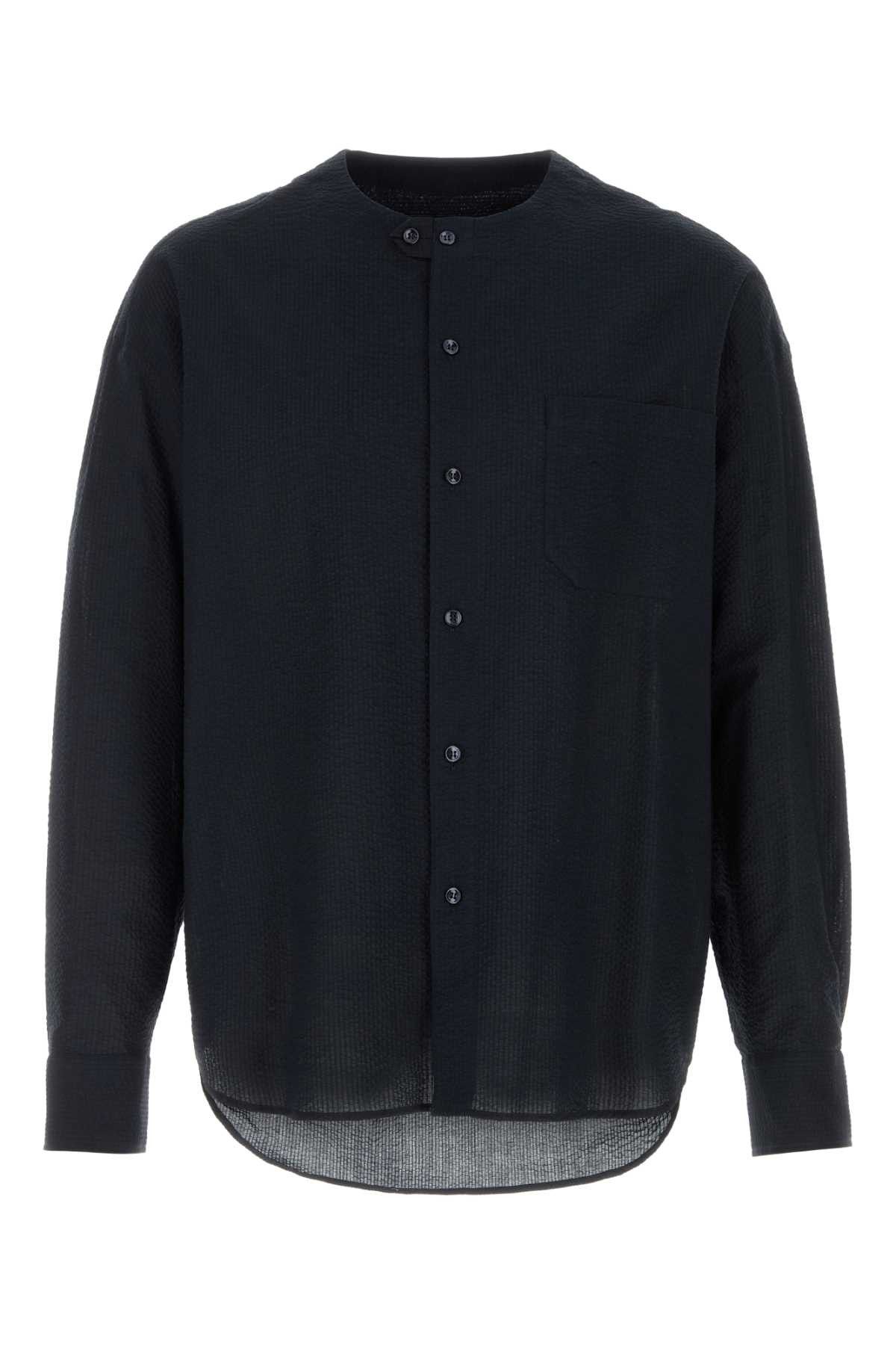 Giorgio Armani Midnight Blue Seersucker Shirt Size US S / EU 44-46 / 1 - 1 Thumbnail