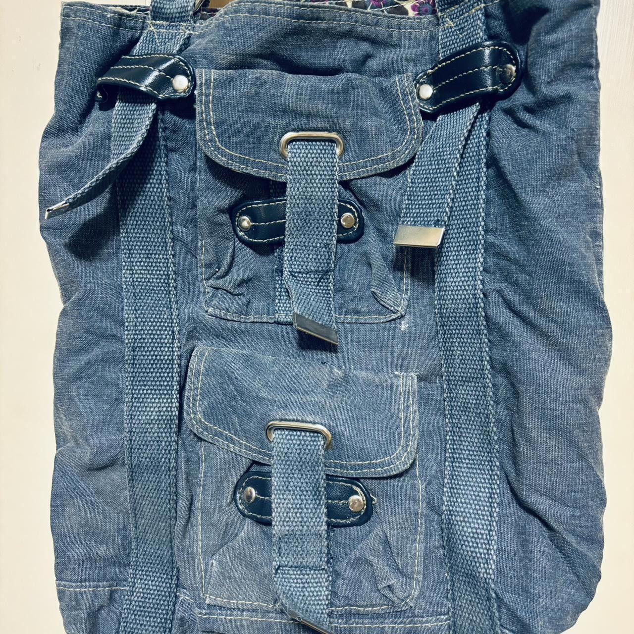 Designer Vintage Y2k Blue Denim Buckle Tote Bag Shoulder Purse Size ONE SIZE - 2 Thumbnail