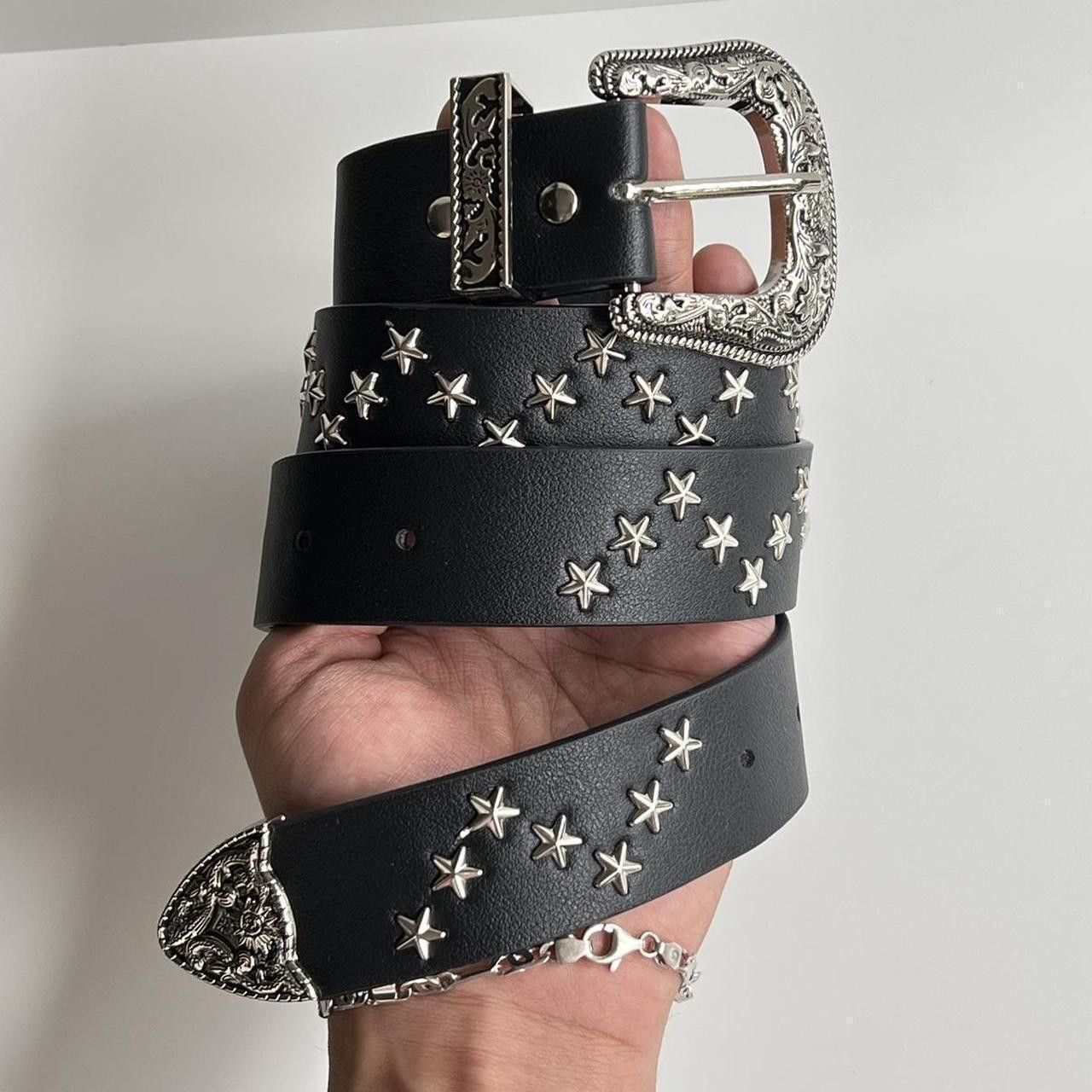 Cowboy Equipment vintage black american western cowboy boho star studded belt Size ONE SIZE - 1 Thumbnail