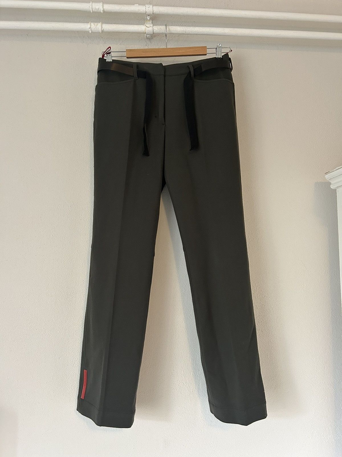 Prada Belted Green Pants with Red Logo Tab Size US 28 / EU 44 - 2 Thumbnail