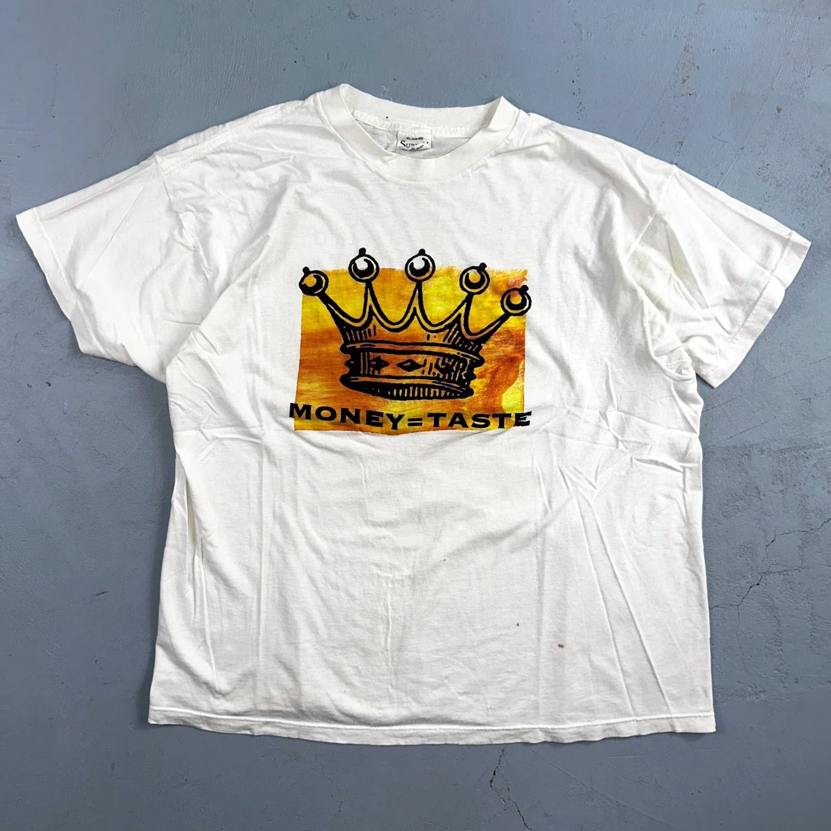 Vintage VINTAGE Money Taste 80s Biggie Crown Graphic VTG T Shirt White XL Men Crew Neck Short Sleeve Vintage Logo Graphic Print Street Music 90s Shirt Mens Size US XL / EU 56 / 4 - 2 Thumbnail