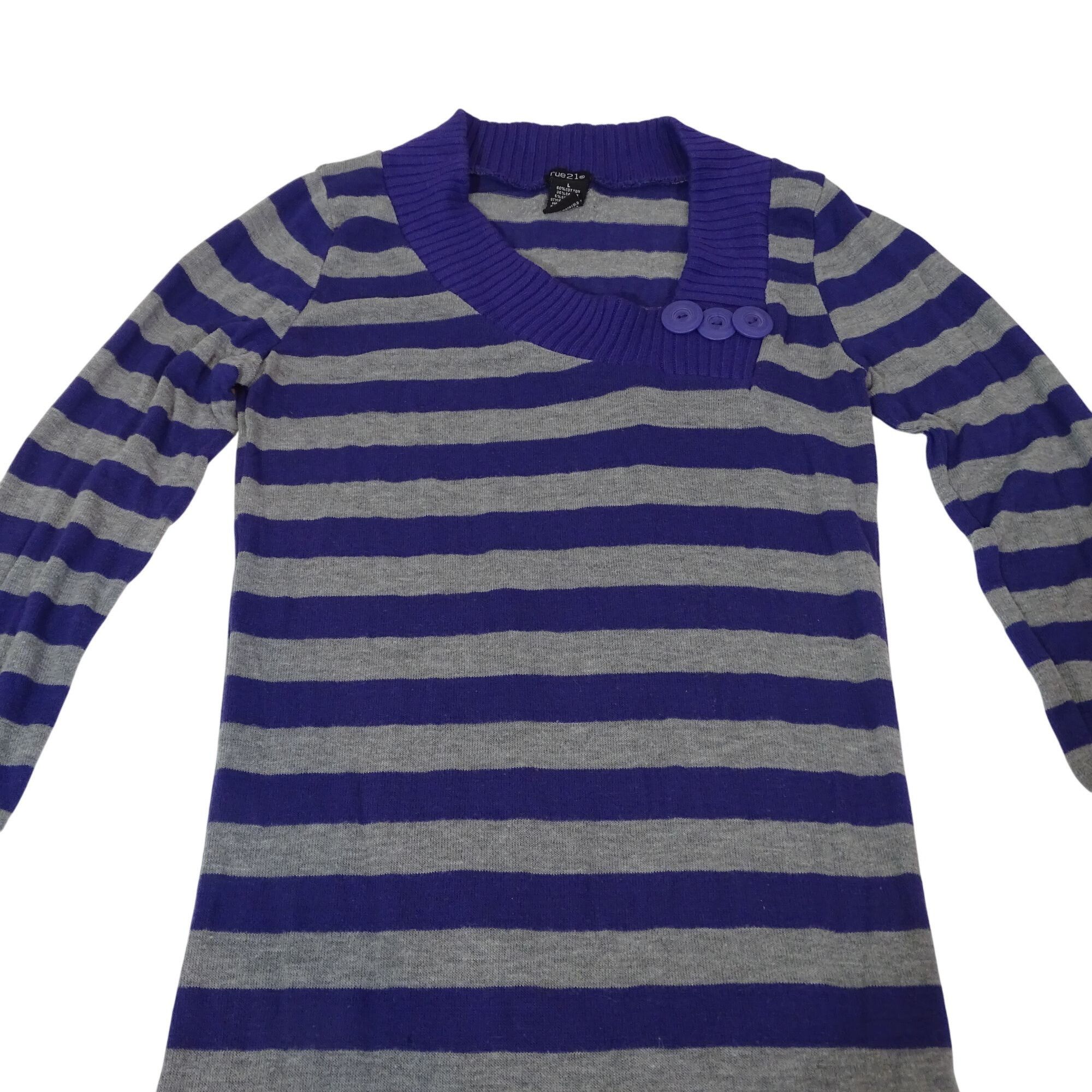 rue21 Rue21 Striped Long Sleeve Sweater Purple Gray Women Size L Size L / US 10 / IT 46 - 2 Thumbnail