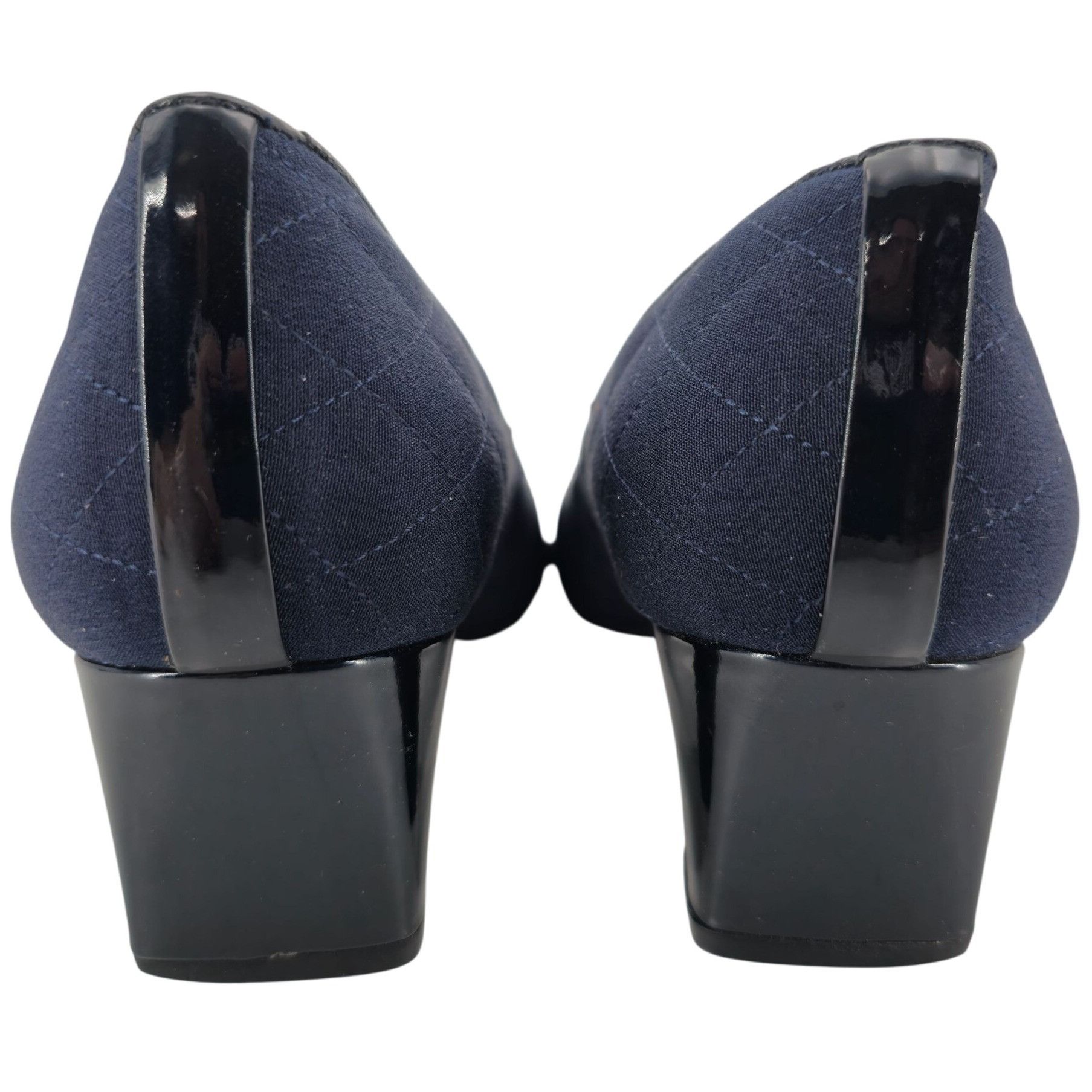 Stuart Weitzman Stuart Weitzman 8.5AAAA Navy Crepe Black Leather Dress Heels Size US 8.5 / IT 38.5 - 7 Thumbnail