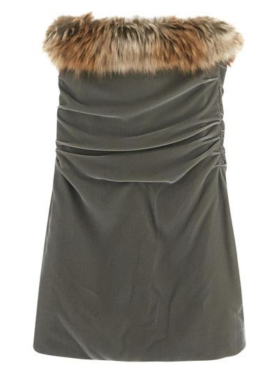 Saint Laurent Paris o1tp1o1224 Mini Dress In Velvet With Faux Fur in Green Size XS / US 0-2 / IT 36-38 - 2 Thumbnail