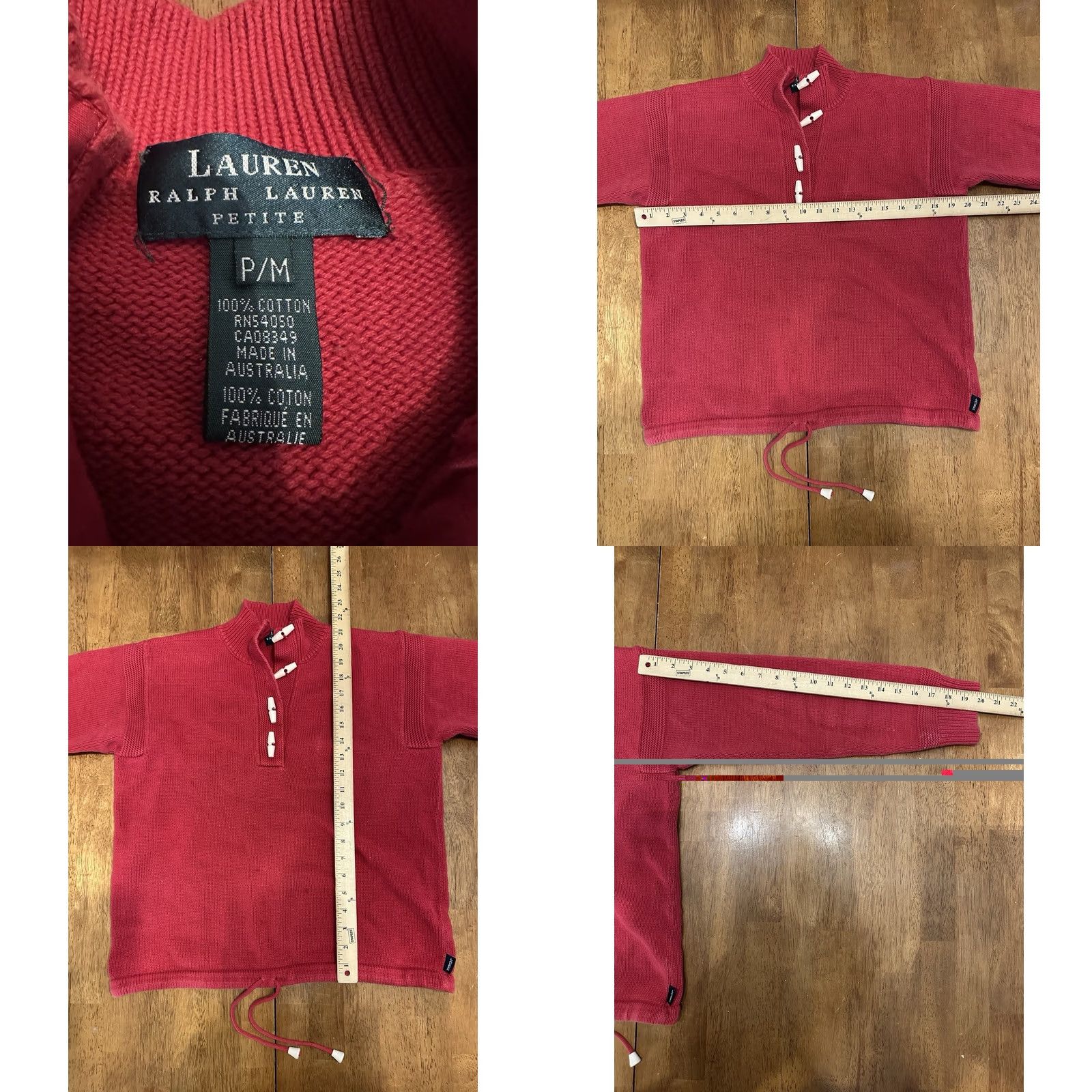 Ralph Lauren Lauren Ralph Lauren Women’s Henley Sweater Red Petite Medium Cotton Knit Size M / US 6-8 / IT 42-44 - 8 Thumbnail