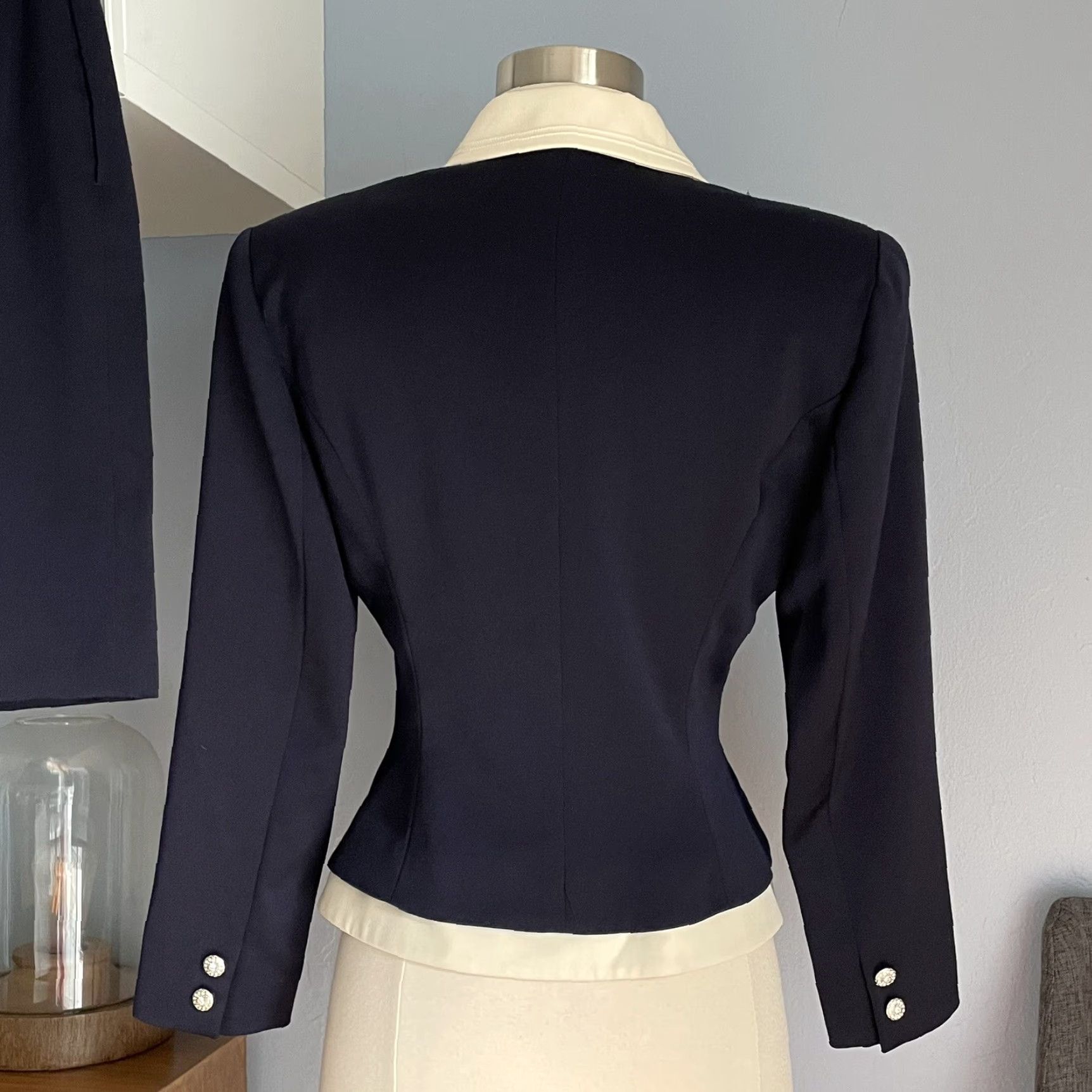 Vintage VINTAGE Courreges 80’s Jacket & Skirt Suit Wool Navy w/Rhinestone Buttons S Size 28" / US 6 / IT 42 - 3 Thumbnail