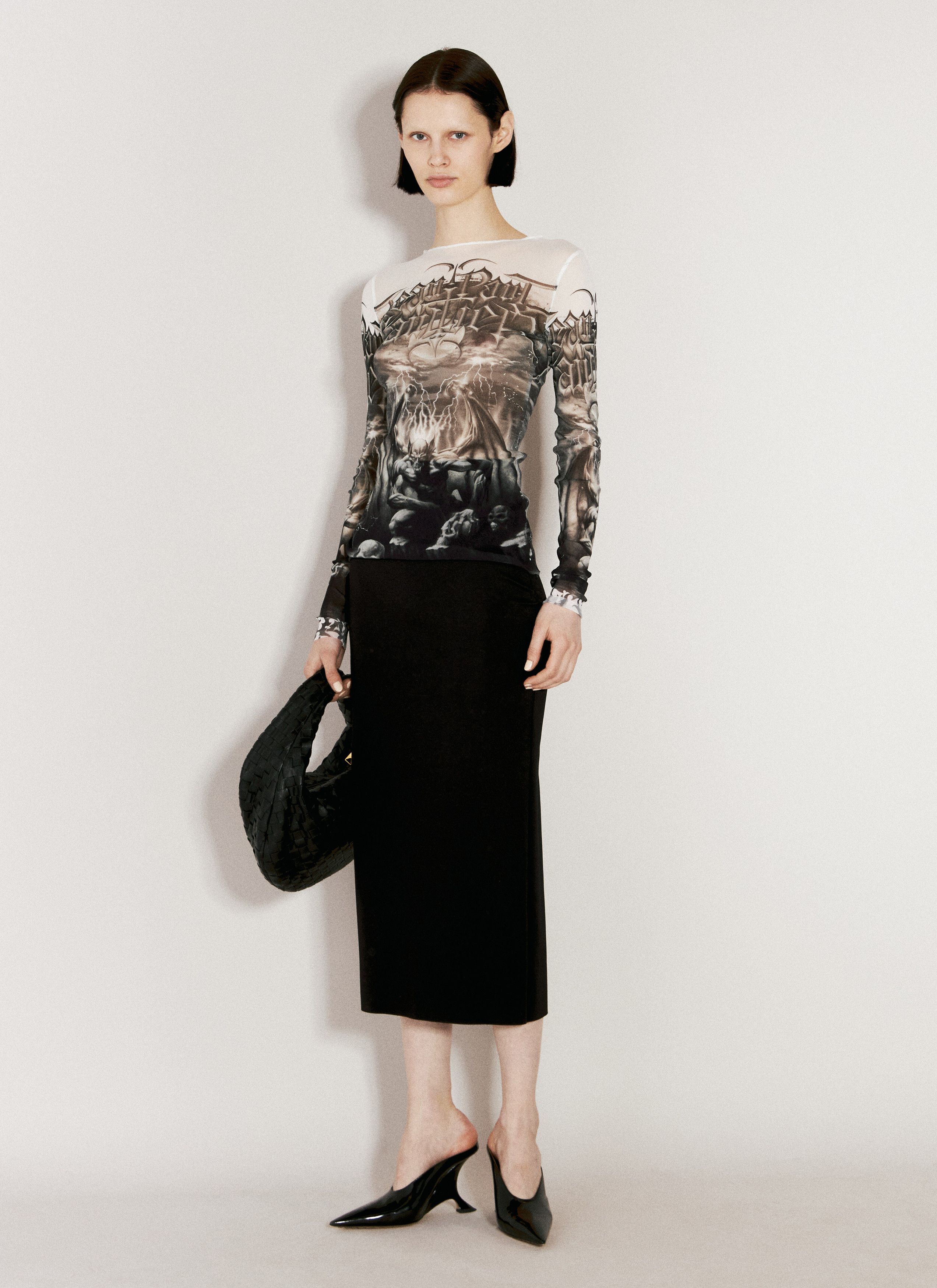Jean Paul Gaultier o1tko10526 L/S Diablo-printed Mesh Top in Black/White Size S / US 4 / IT 40 - 2 Thumbnail