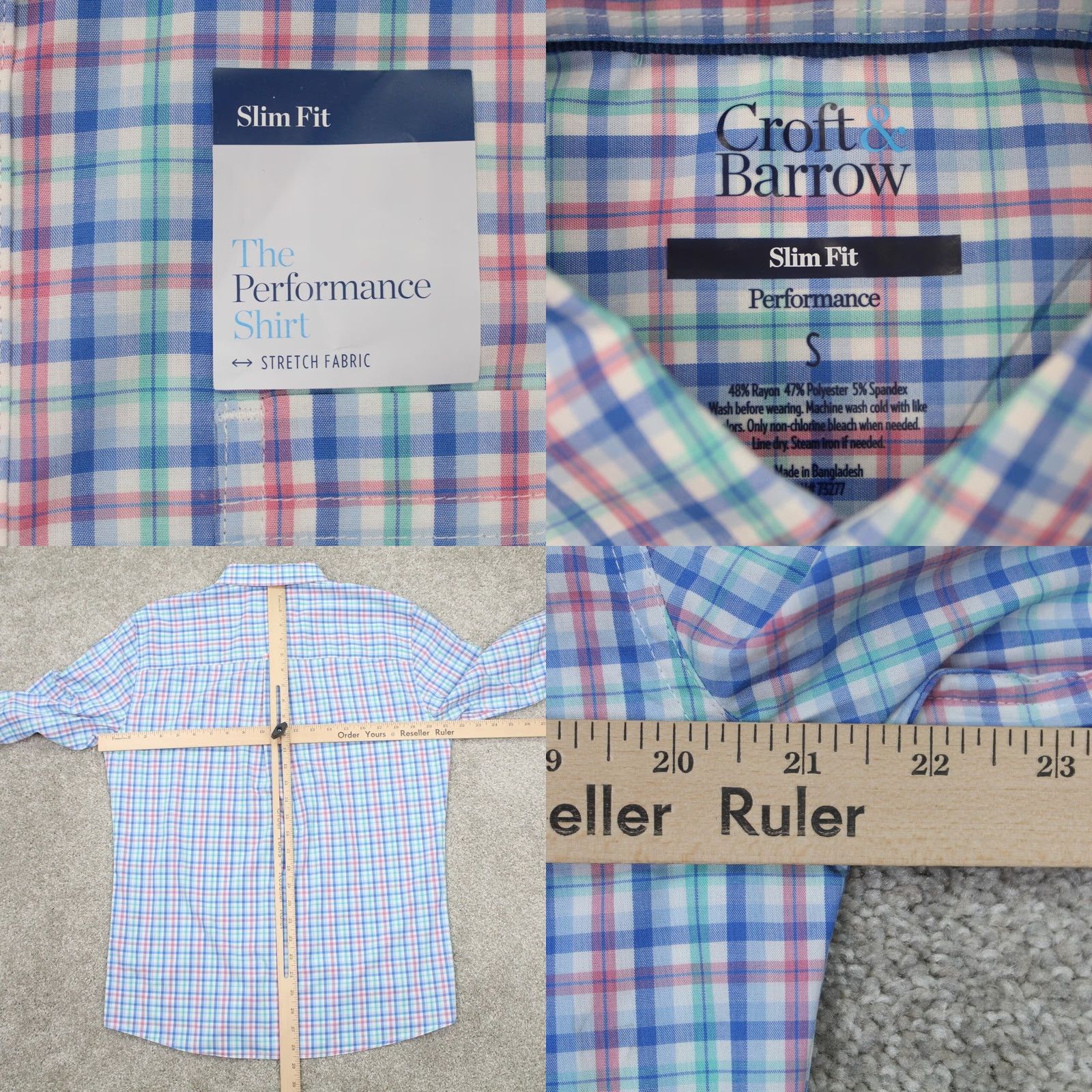 Croft & Barrow Croft & Barrow Shirt Mens Small Blue/Pink Slim Fit Long Sleeve Button-Up Shirt Size US S / EU 44-46 / 1 - 8 Thumbnail