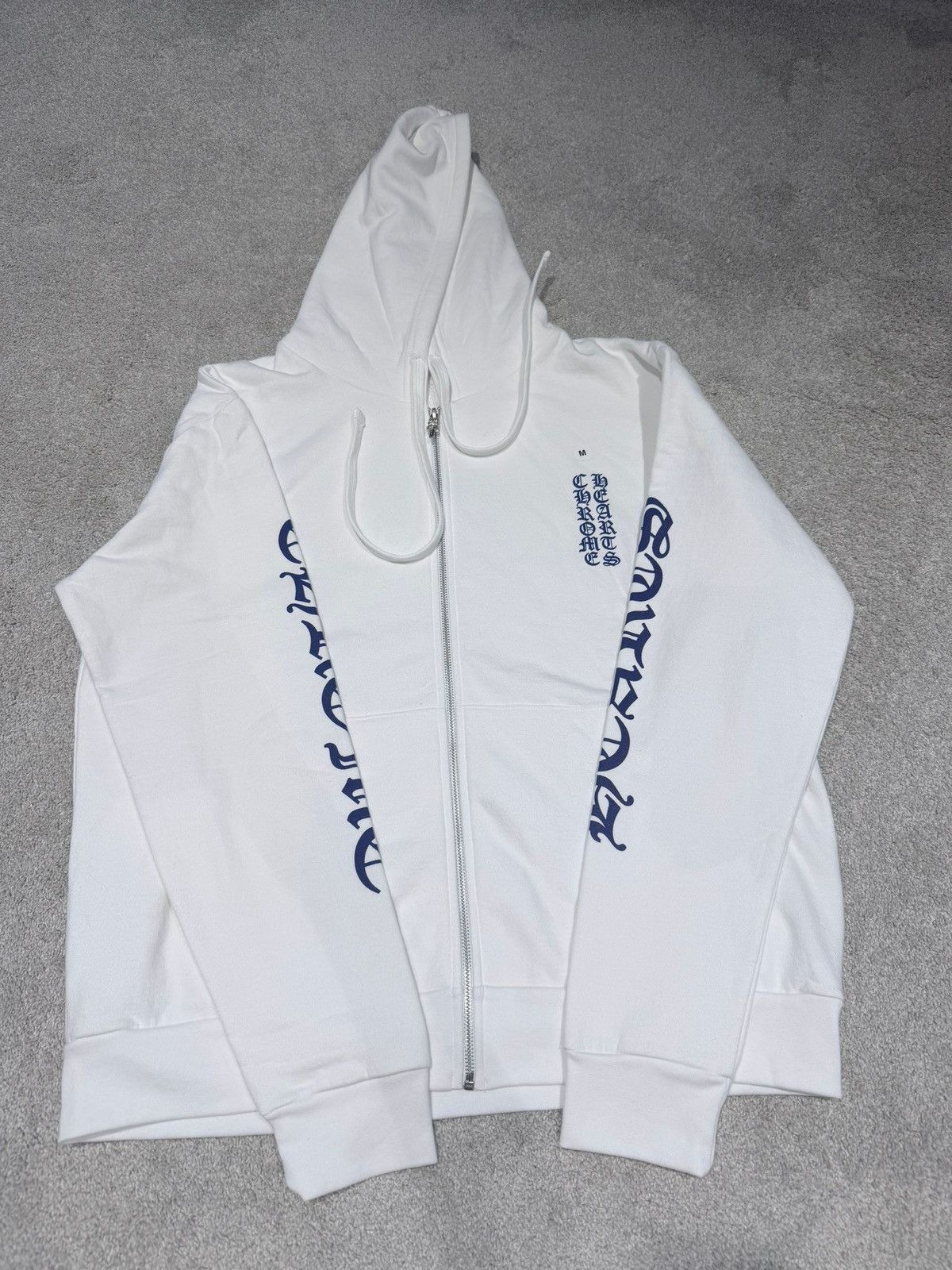 Chrome Hearts Vertical Logo hoodie white w blue